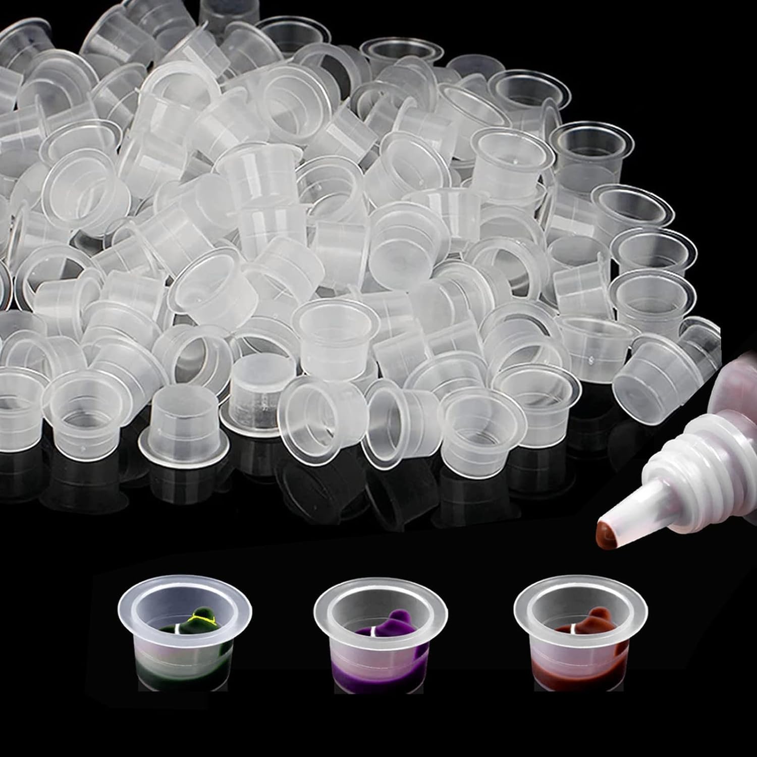 SHIELD PLUS Professional Tattoo Ink Cups - Small Size (100Pcs) - Disposable Tattoo Supply for Artists - Perfect for Tattoo Studios, Home Use & Travel Tattooing