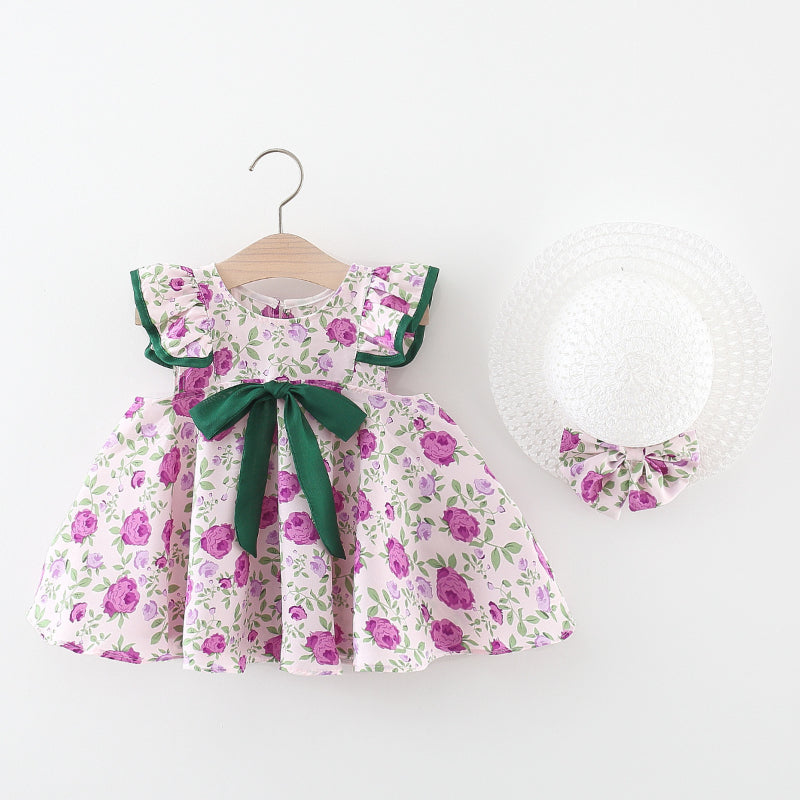 Baby Girl Floral Dress with Bow Knot & Flying Sleeves - Cute Summer Outfit for Parties & Photoshoots