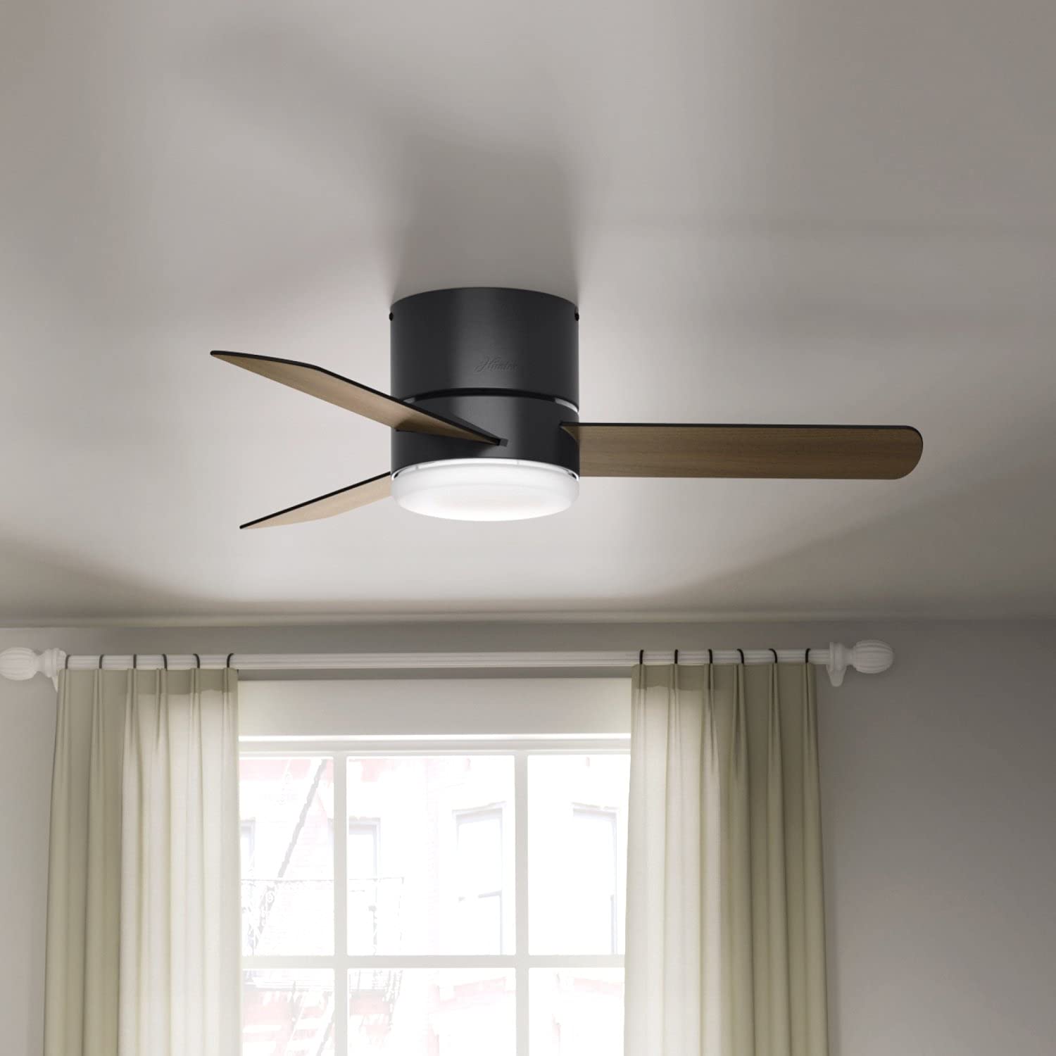 Hunter 59453 44-inch Minimus Ceiling Fan with Light Kit - Matte Black Finish - Modern Low Profile Flush Mount Design - Perfect for Bedrooms, Living Rooms & Small Spaces