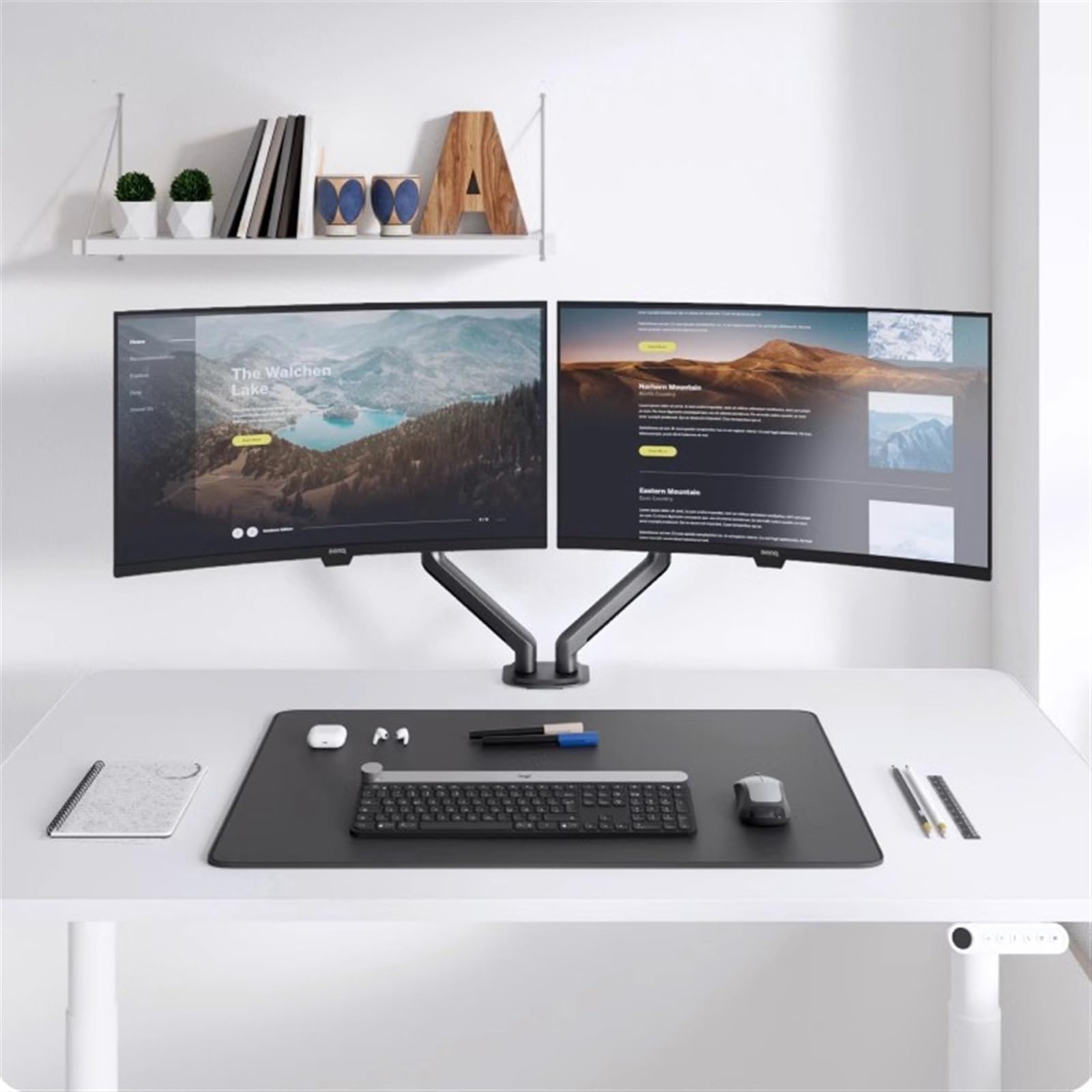 Dual Monitor Stand for 17-32 Inch Screens - Adjustable Height VESA 75x100mm Mount - Heavy Duty Desk Mount Holds 19.8lbs Per Arm - Perfect for Home Office, Gaming Setup & Workstation Ergonomics