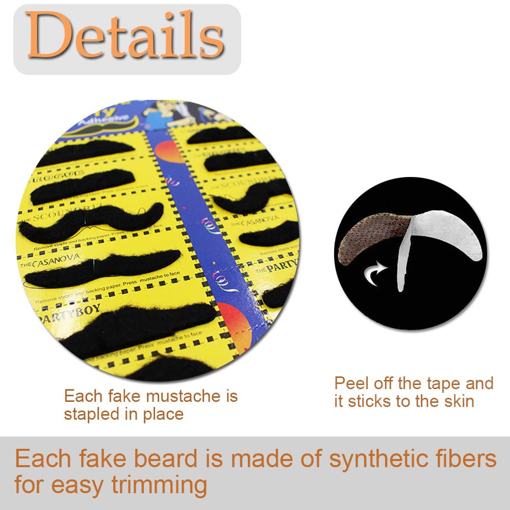 40Pcs Self-Adhesive Fake Mustaches - Black Costume Mustaches for Halloween, Cosplay, Themed Parties & Dress-Up Fun - Perfect for Costume Parties, Halloween, Role Play & Photo Props