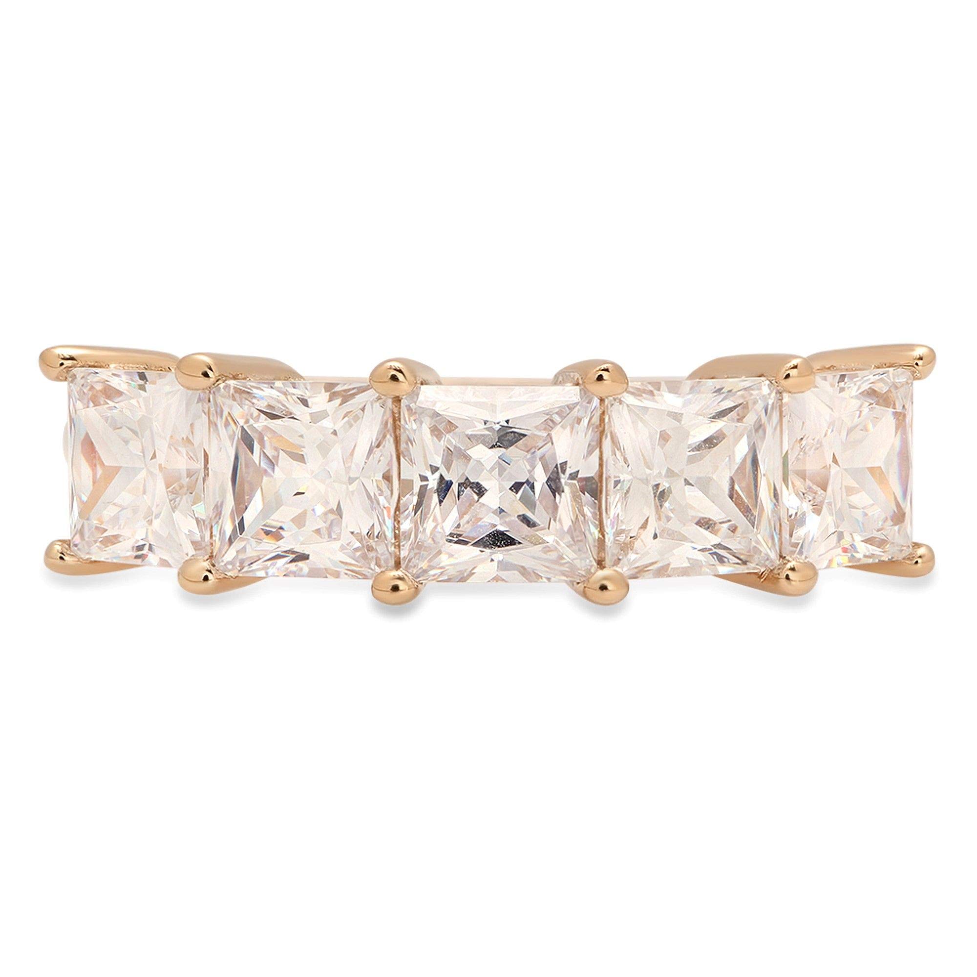 3.75 Carat Princess Cut Natural Diamond Ring - VS1-VS2 Clarity, I-J Color, 14K Solid Yellow Gold Eternity Band - Conflict Free, Art Deco Style Wedding, Engagement & Promise Ring - Perfect for Proposals, Anniversaries & Special Occasions