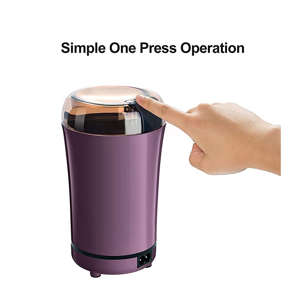 Premium Electric Coffee Grinder - Stainless Steel Blade, One-Touch Operation for Beans, Spices, Herbs & Nuts (2oz/8 Cups Capacity) - Portable & Compact with Clear Lid - Perfect for Home, Office & Travel - Purple