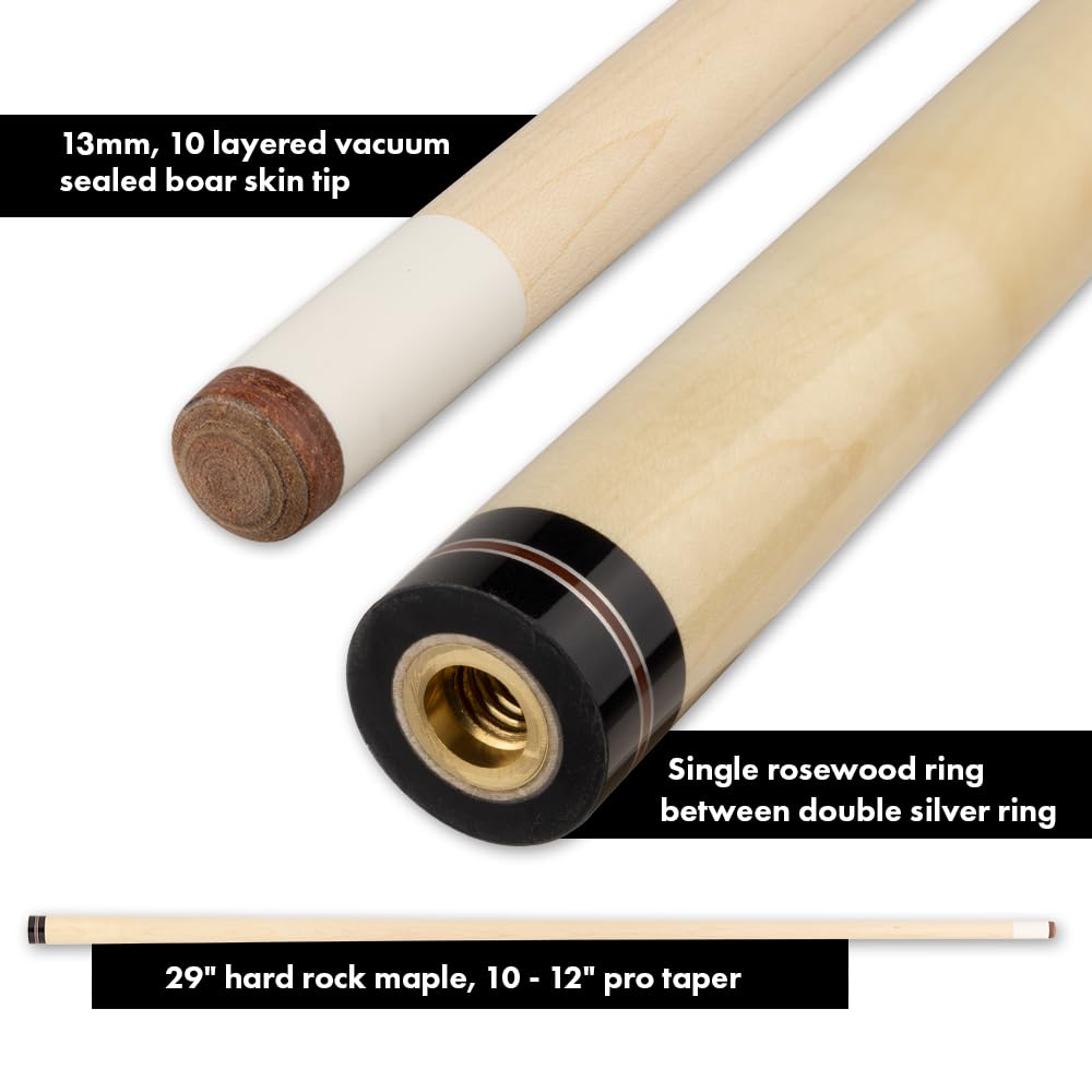 Premium Maple Wood Billiards Pool Cue Stick with Black Accents - Professional Tournament & Home Game Pool Accessory for Bars, Game Rooms & Recreational Play