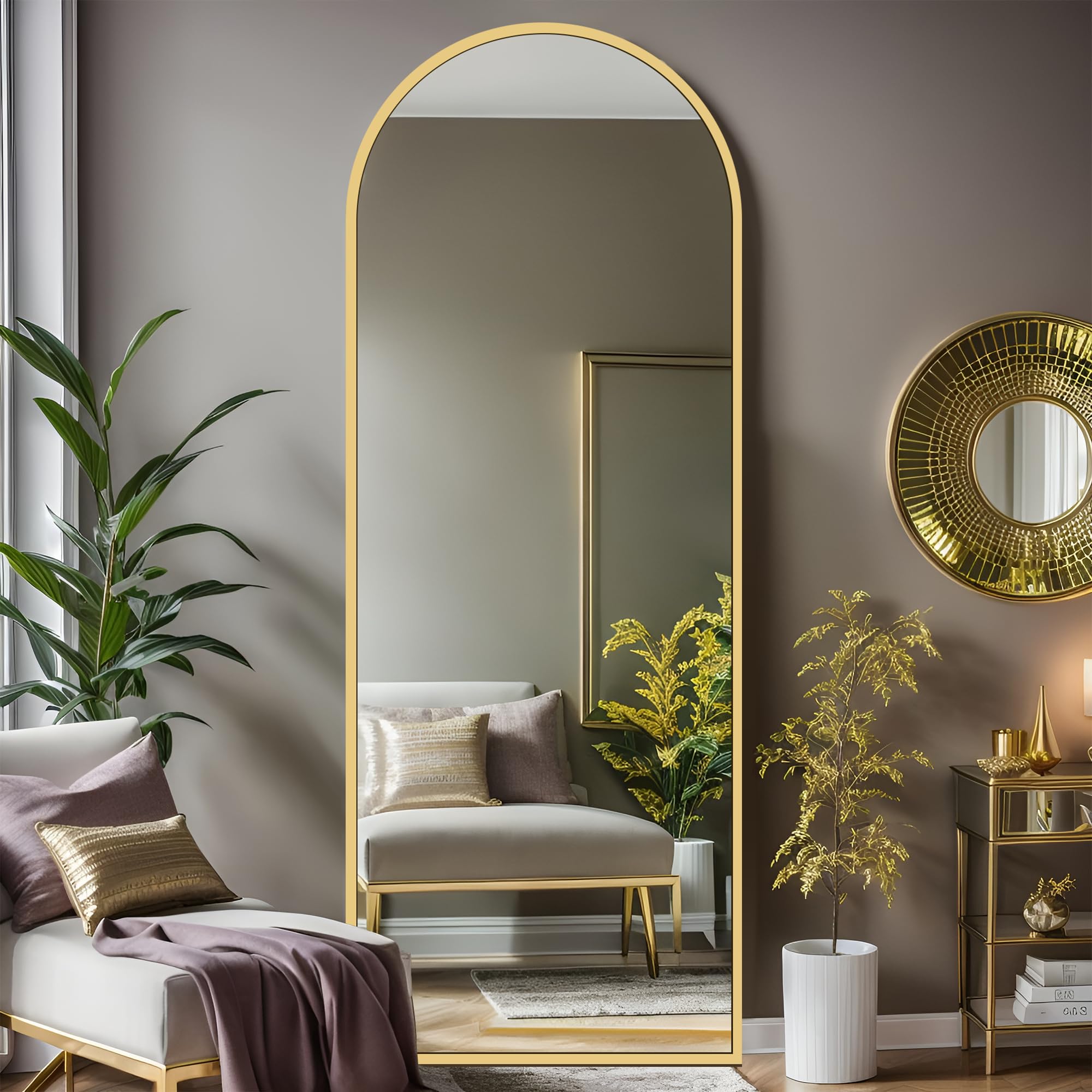 Full Length Mirror with Gold Metal Frame - 16x59 Inch Arched Floor Mirror with Stand for Bedroom, Living Room, Dressing Area | Elegant Home Decor & Full Body Viewing