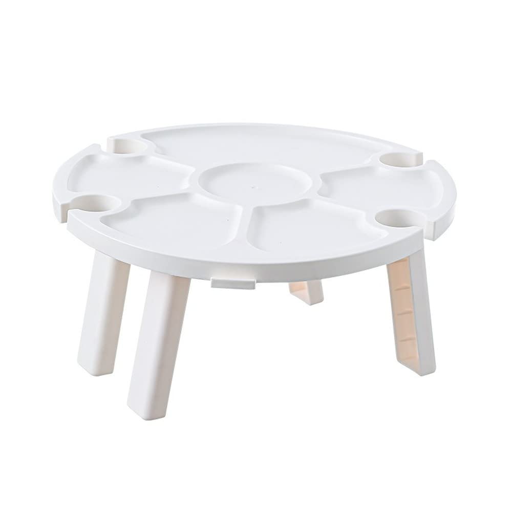 Foldable Picnic Table with Wine Holder - Portable Outdoor Camping Table for Snacks, Cheese & Wine - Ideal Gift for Wine Lovers - Perfect for Backyard, Beach & Indoor Use (White)