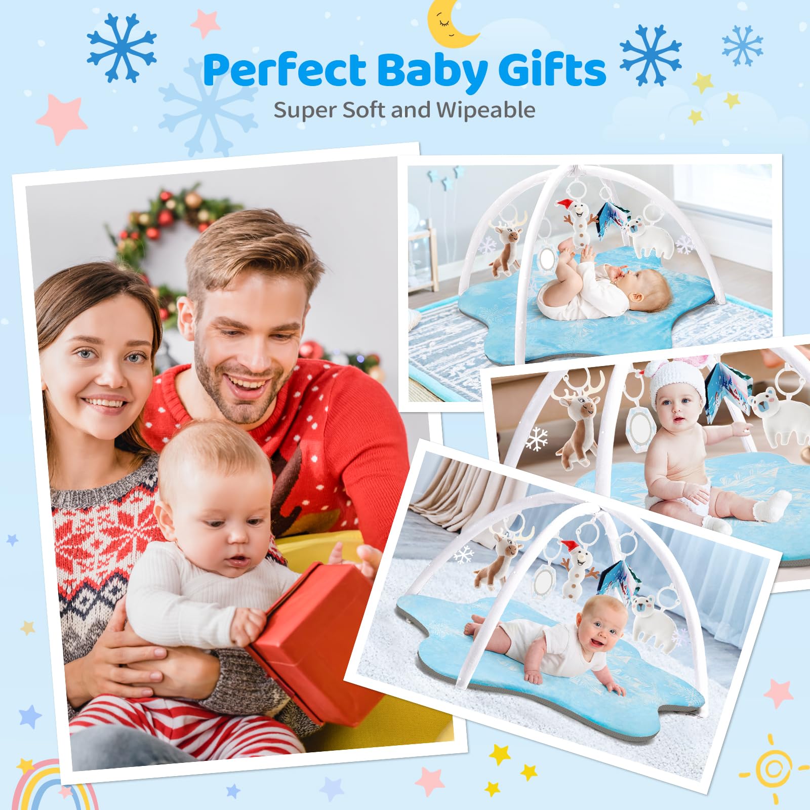 BNAKKON Baby Play Gym Mat - Extra Thick & Soft Activity Mat for Infants 0-18 Months | 5 Detachable Sensory Toys for Tummy Time & Motor Skill Development | Perfect for Nursery, Daycare & Playtime (White)
