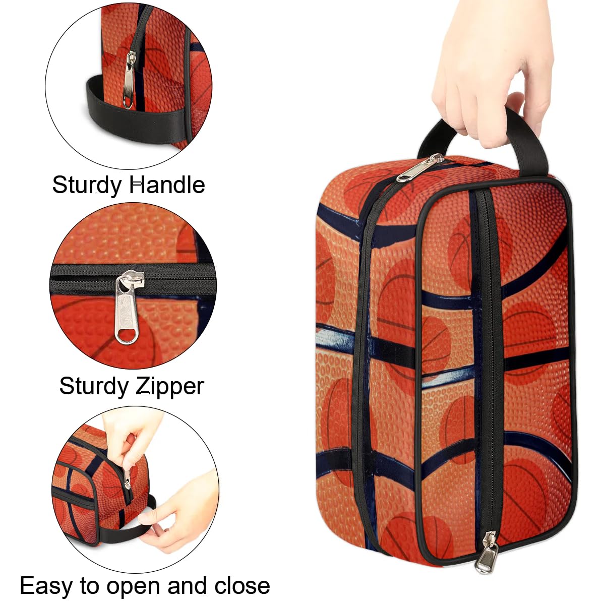 Basketball Themed Waterproof Hanging Toiletry Bag for Men & Boys - Travel Cosmetic Organizer, Sports Shaving Kit, Wash Bag - Perfect for Gym, Camping, and Basketball Trips