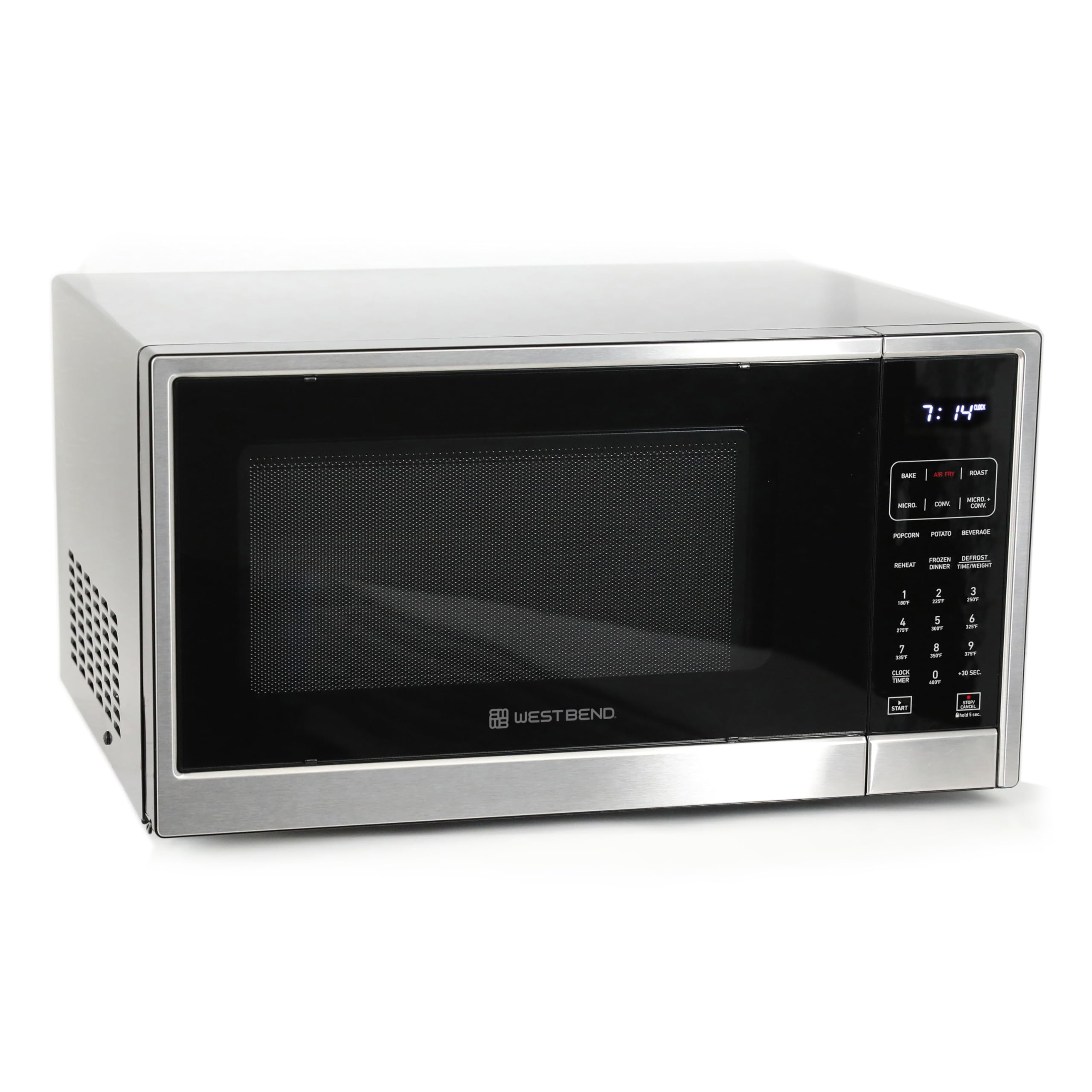 West Bend 3-in-1 Microwave Air Fryer Convection Oven - 1000W with 10 Power Levels, 12 Presets, Speed Defrost & Glass Turntable - 1.3 Cu. Ft Stainless Steel - Perfect for Small Kitchens, Dorms & Quick Healthy Meals