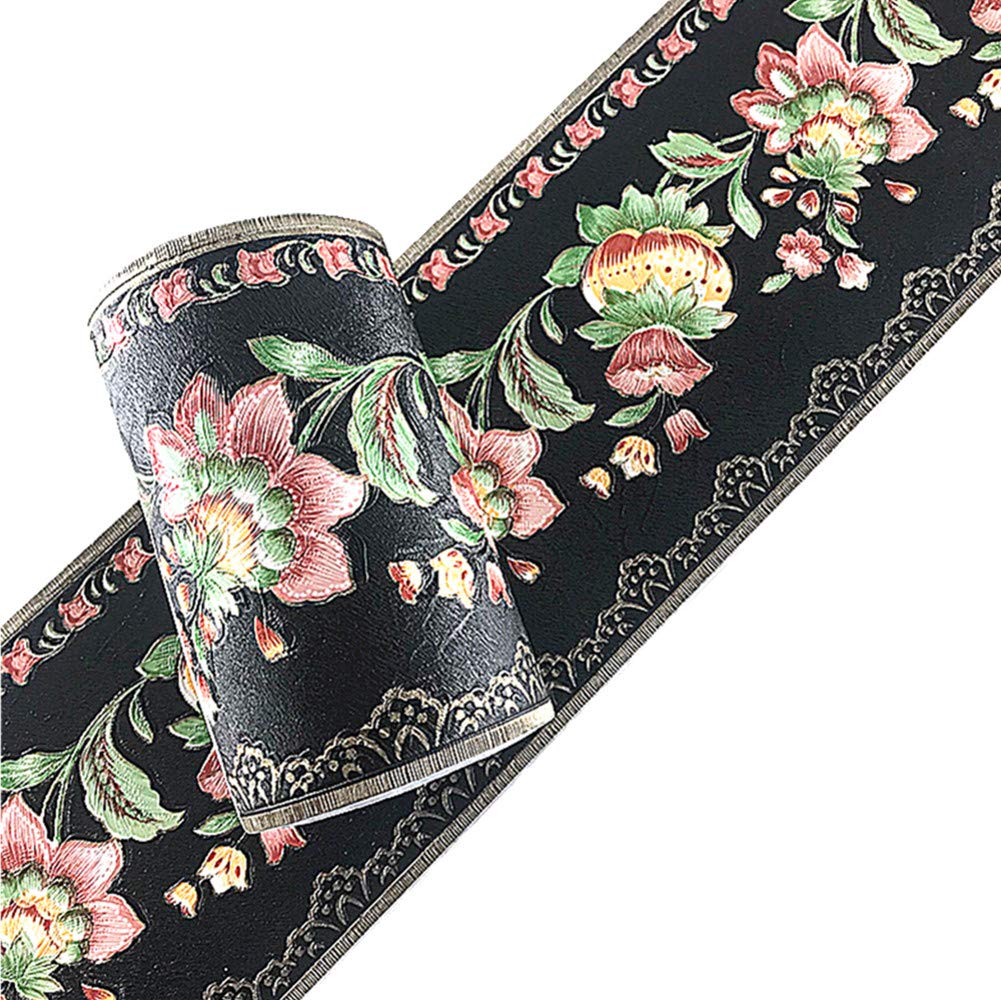 Self-Adhesive PVC Wallpaper Border - Lantern Flower Design for Bathroom & Kitchen Tile Decor (5 Meters, Black) | Waterproof Peel & Stick Wall Sticker for Home Renovation & DIY Projects