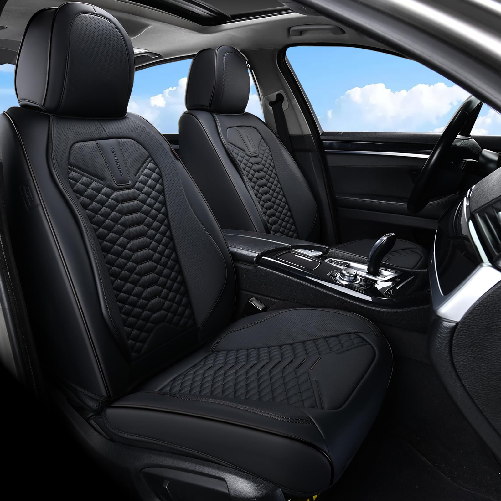 Premium Leather Car Seat Covers Full Set - Universal Fit for Most Vehicles (Front & Back Seats) | Waterproof Auto Seat Protectors | Black Luxury Car Interior Accessories | Ideal for Daily Commute, Road Trips & Family Protection