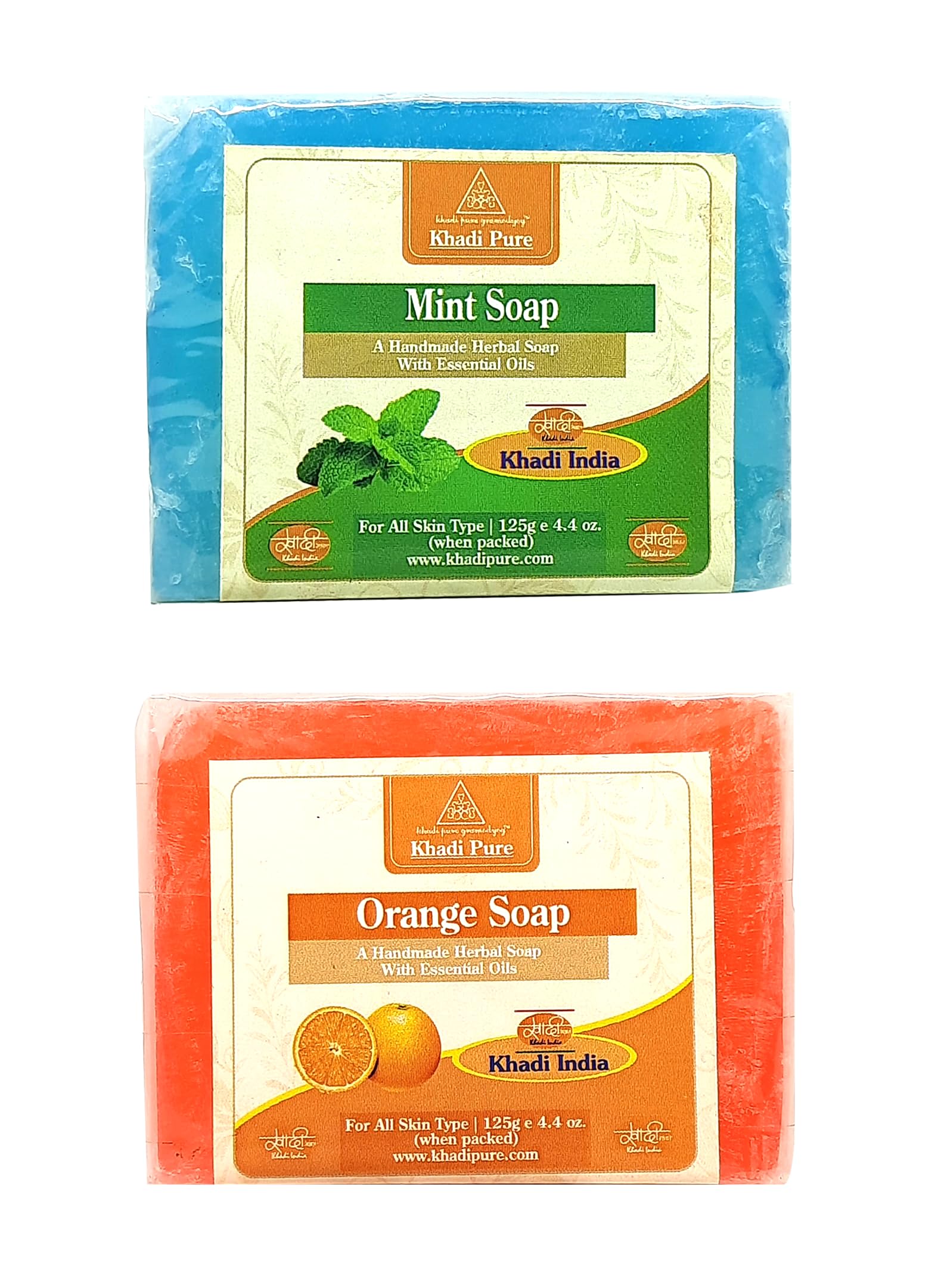 Khadi Pure Herbal Mint & Orange Soap (125g) Pack of 2 (250g) - Natural Ayurvedic Face & Body Cleanser for Glowing Skin - Perfect for Daily Use, Spa Days & Gifts