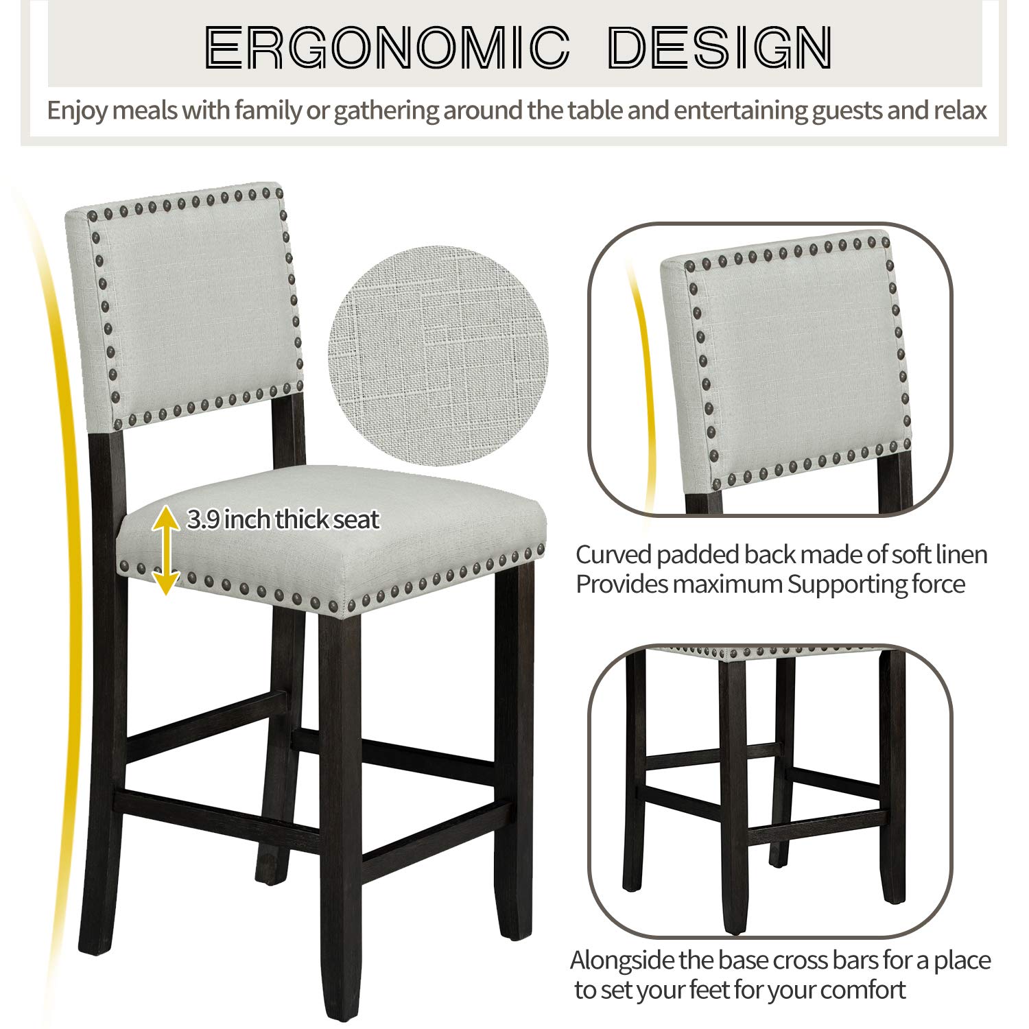 LZ LEISURE ZONE 5-Piece Counter Height Dining Set - Wood Kitchen Table & Chairs for 4 - Espresso & Beige Modern Dining Room Furniture - Perfect for Small Spaces, Apartments, Restaurants & Breakfast Nooks
