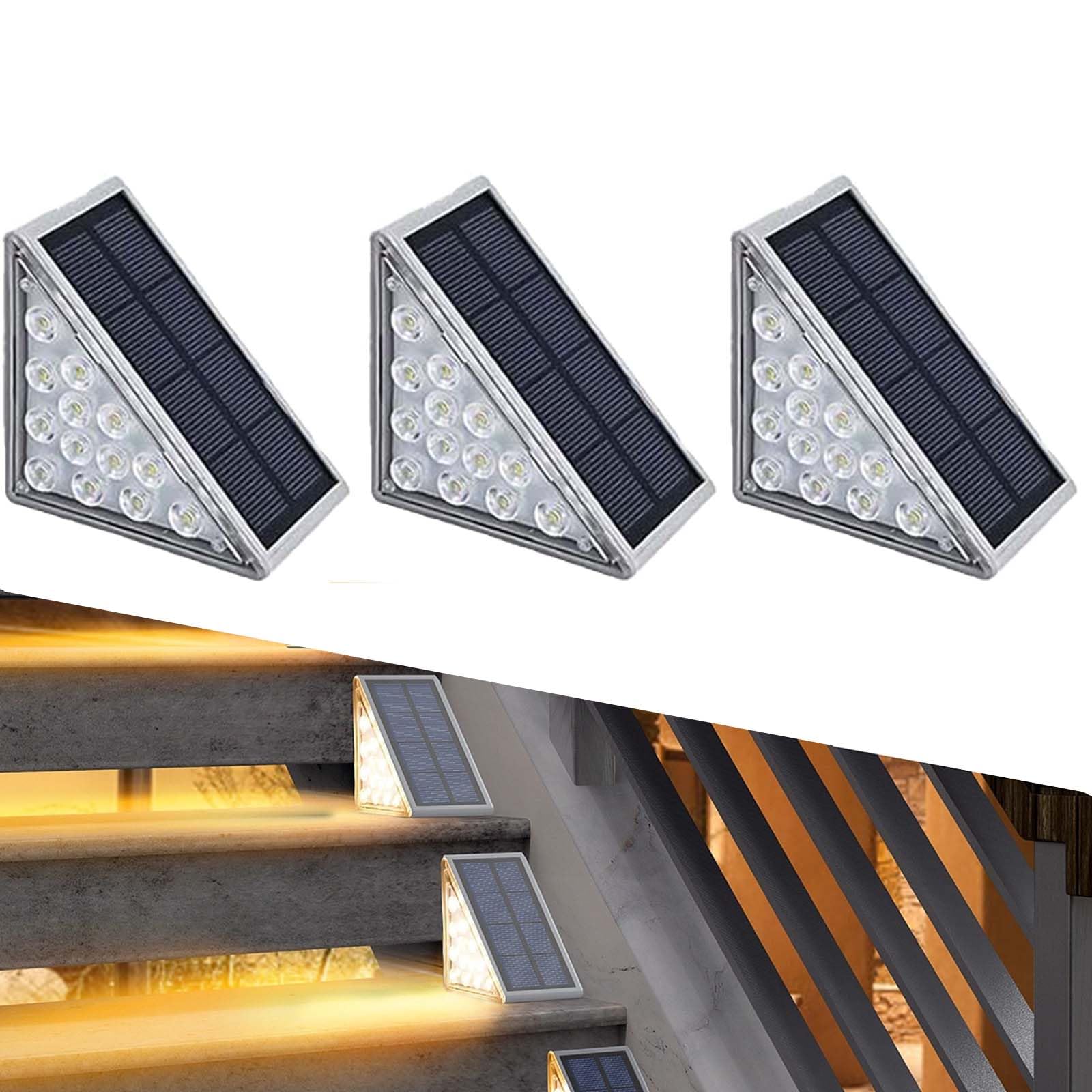 Solar Powered LED Waterproof Step Lights - Outdoor Deck, Stair, Patio, Yard & Porch Lighting - Warm White Triangle Lights for Curb Appeal (3 Pack) - Perfect for Front Door, Sidewalk & Garden Pathways at Night