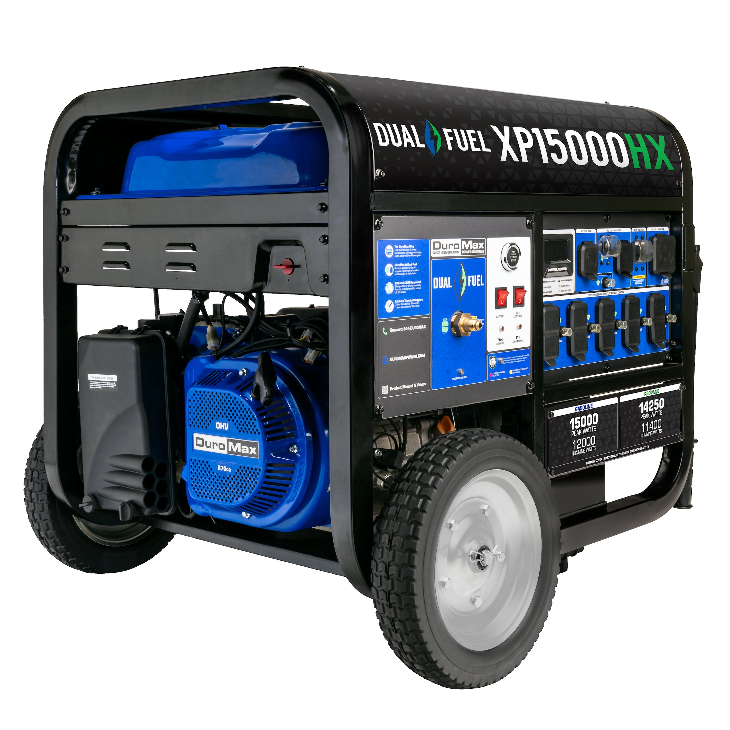 15,000 Watt Dual Fuel Portable Generator with Electric Start - Perfect for Home Backup, Camping & Outdoor Power Needs