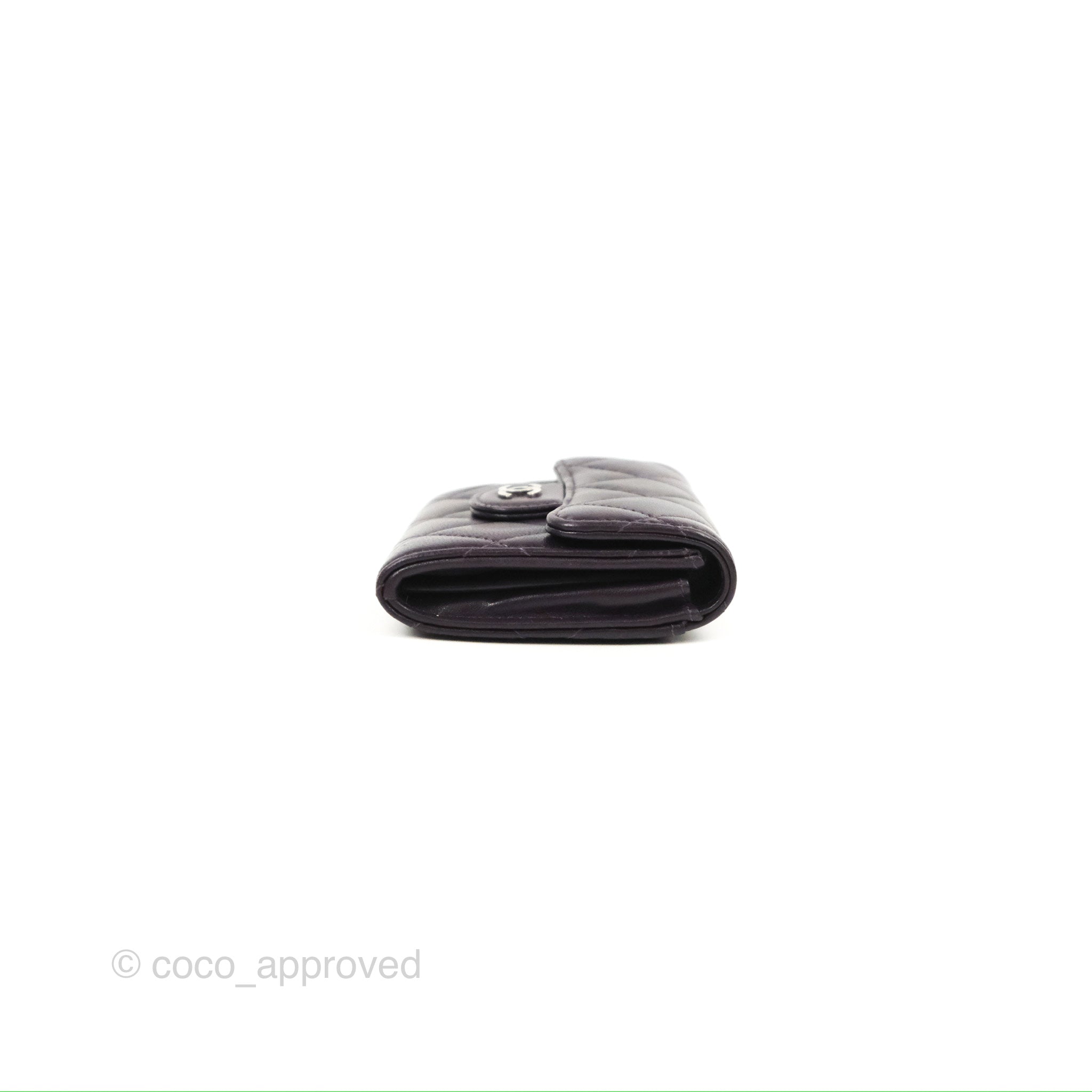 Chanel Classic Flap Coin Purse - Dark Purple Lambskin Leather with Silver Hardware | Luxury Small Wallet for Women, Perfect for Parties & Evening Events