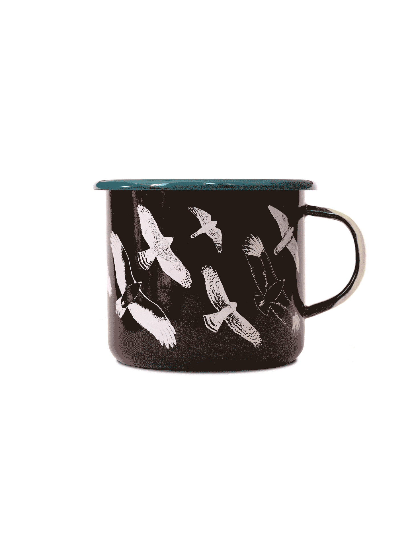 Hawks in Flight Large Enamel Camping Mug - Durable Coffee Cup for Outdoor Adventures, Camping & Hiking - Rustic Enamelware Travel Mug with Handle