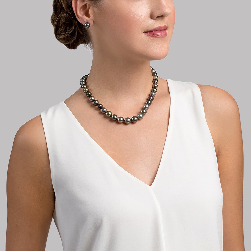 14K Gold 10-11mm Multicolor Tahitian Pearl Necklace for Elegant Occasions