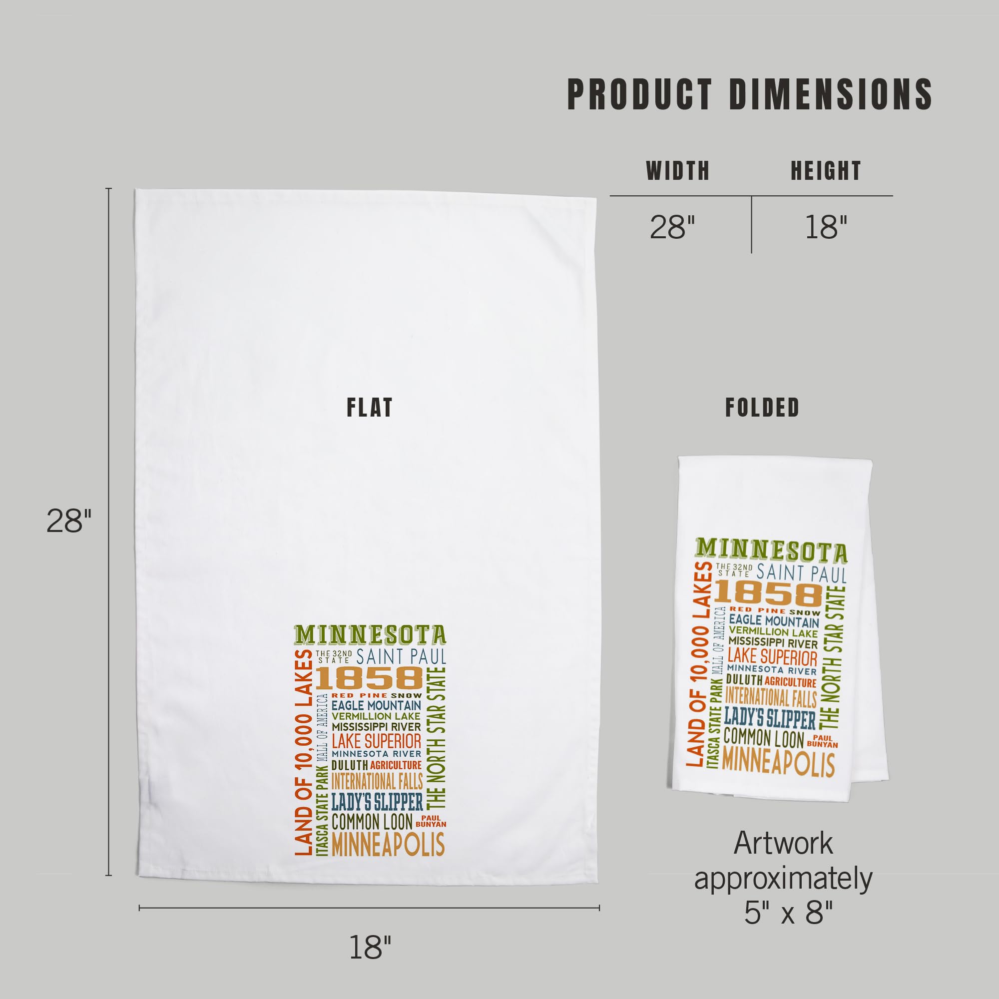 Lantern Press Minnesota Typography Tea Towel - 100% Cotton Decorative Hand Towel for Kitchen & Home | Perfect for Cooking, Baking, and Farmhouse Decor