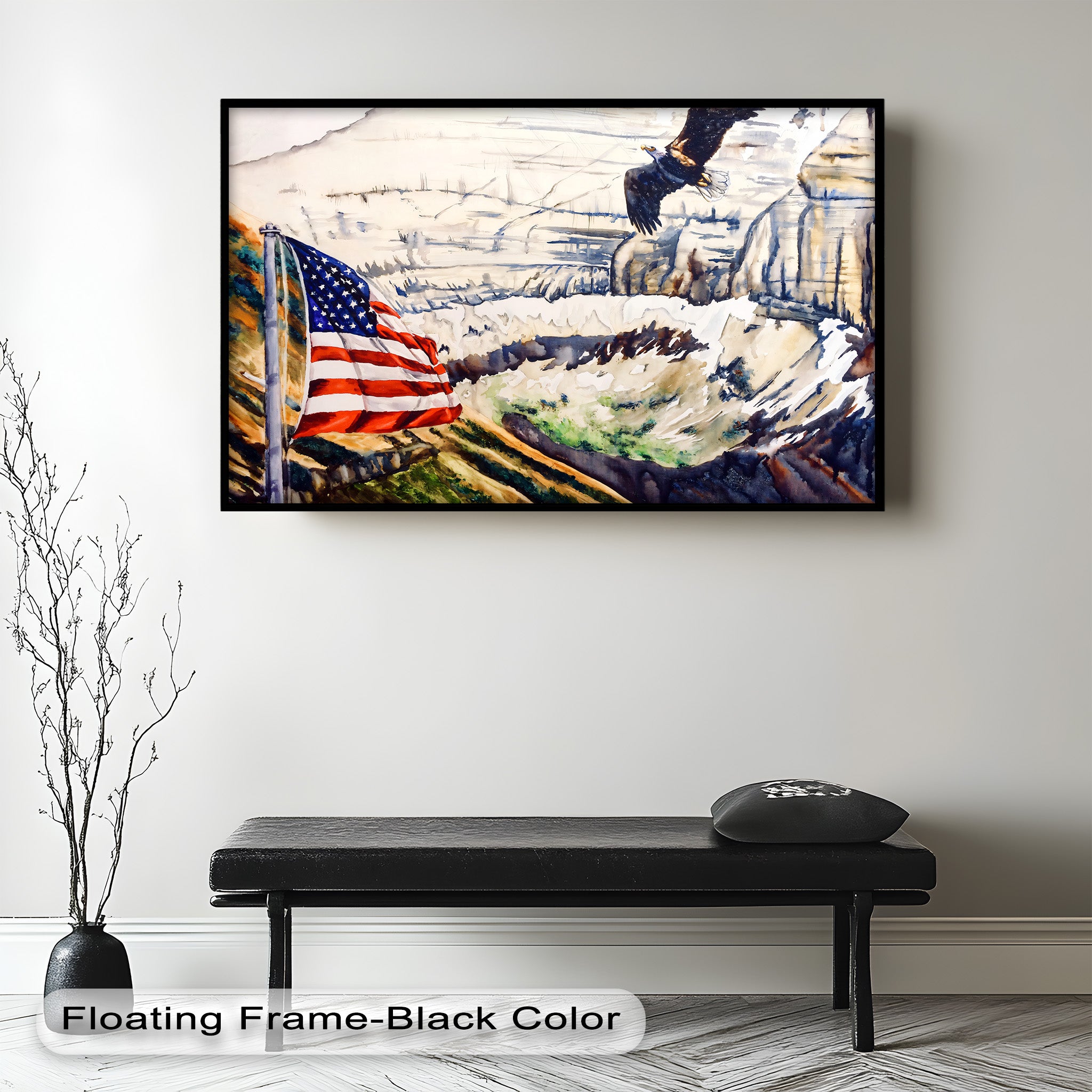 Patriotic Oil Painting of American Flag and Bald Eagle - Perfect for Home Decor, Office Wall Art & Gift for Independence Day