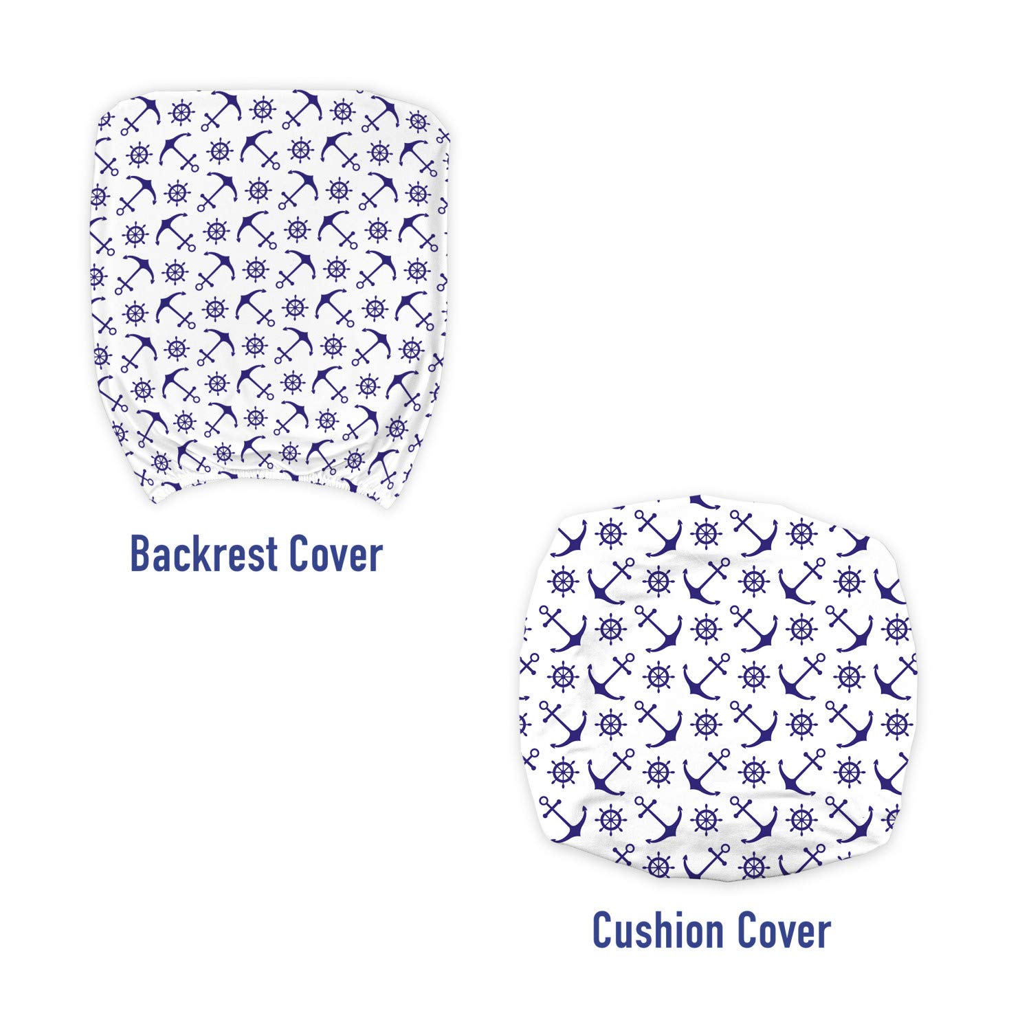 Ambesonne Navy Blue Office Chair Slipcover - Nautical Anchor & Ship Steering Wheel Design, Stretchable Protective Fabric Cover for Home & Office Use, Dark Blue & White Marine Theme Decoration