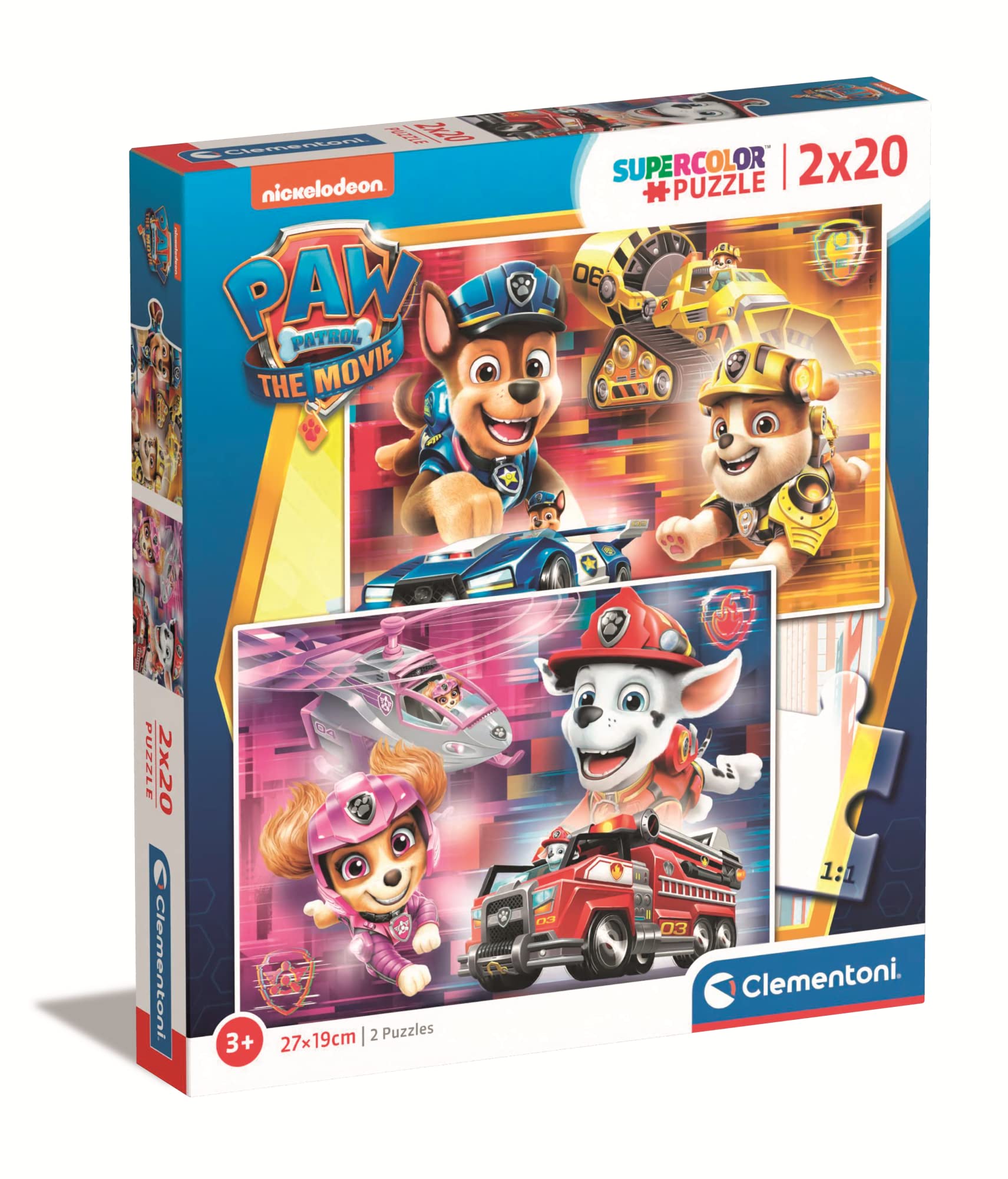 Clementoni Supercolor Puzzle - Paw Patrol The Movie - 2x20 Pieces (2 Puzzles of 20 Pieces Each) - Made in Italy, Kids Puzzle for 3 Year Olds, High-Quality Cardboard Puzzle for Toddlers - Perfect for Birthday Gifts, Early Learning & Family Game Night