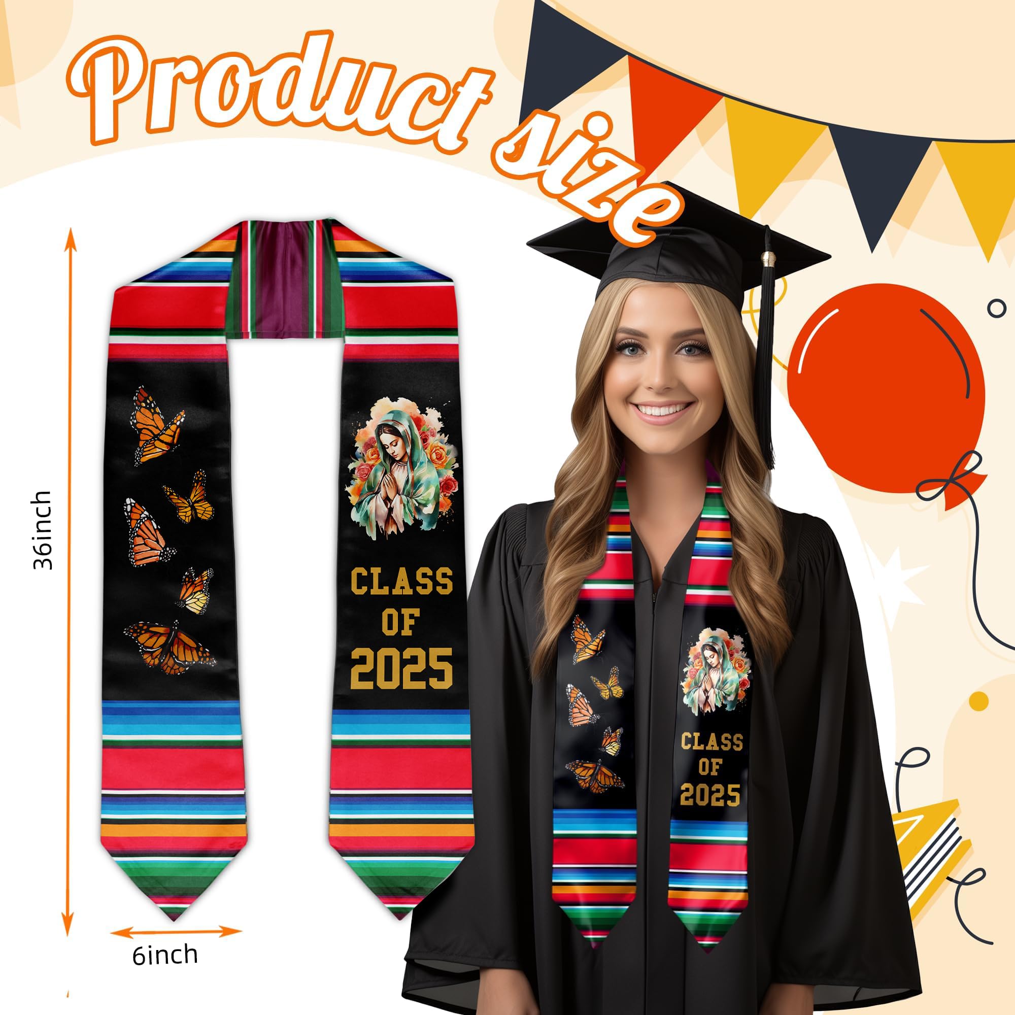 Class of 2025 Mexican Graduation Stole - 72 Inch Traditional Graduation Sash for High School & College Ceremonies - Perfect Graduation Gift for Students