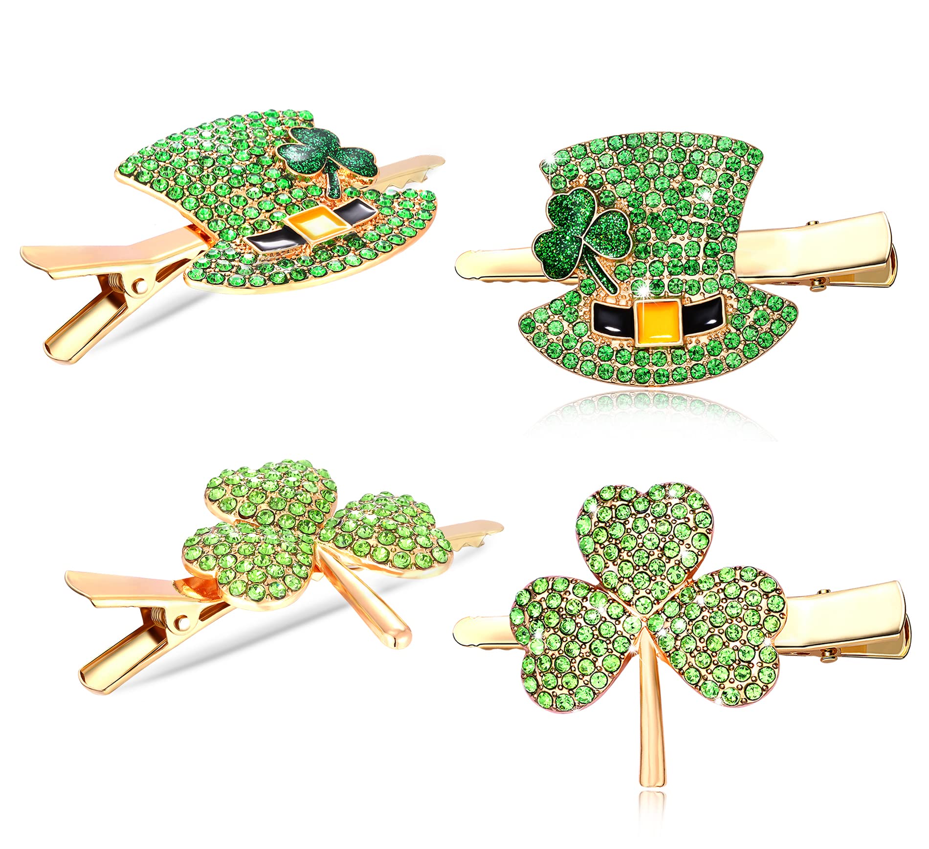**St. Patrick's Day Hair Clips for Women & Girls – Rhinestone Shamrock Hair Accessories, Green Irish Lucky Clove & Leprechaun Top Hat Charms – Perfect for St. Patrick's Day Parties, Costumes & Festive Celebrations**