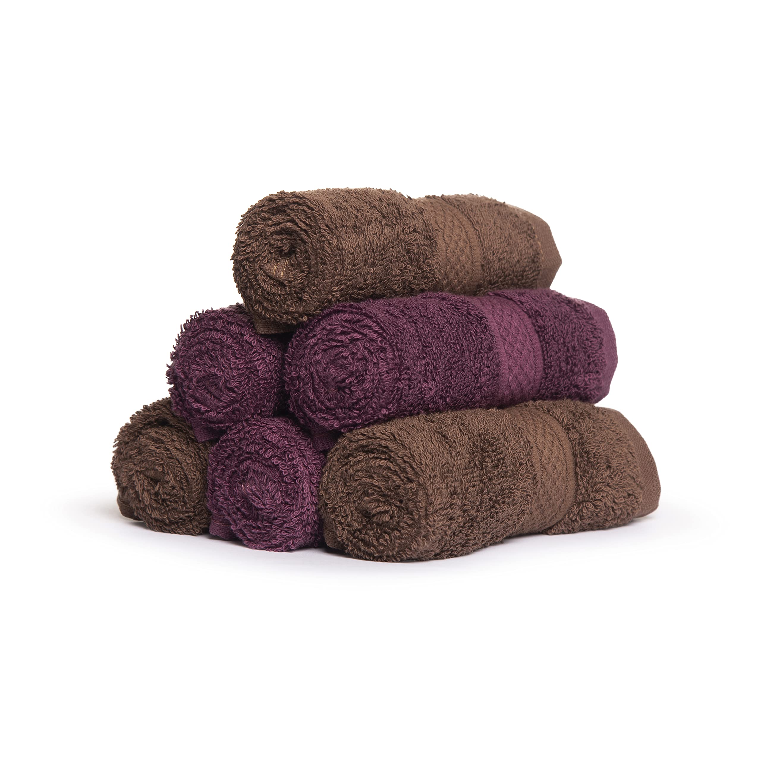 Premium 500 GSM Gym Towel Set for Men & Women - 6 Pack Soft 100% Cotton Terry Face & Hand Towels (Cafe Noir, Grape Wine) - Ideal for Workout, Yoga, Travel & Daily Use