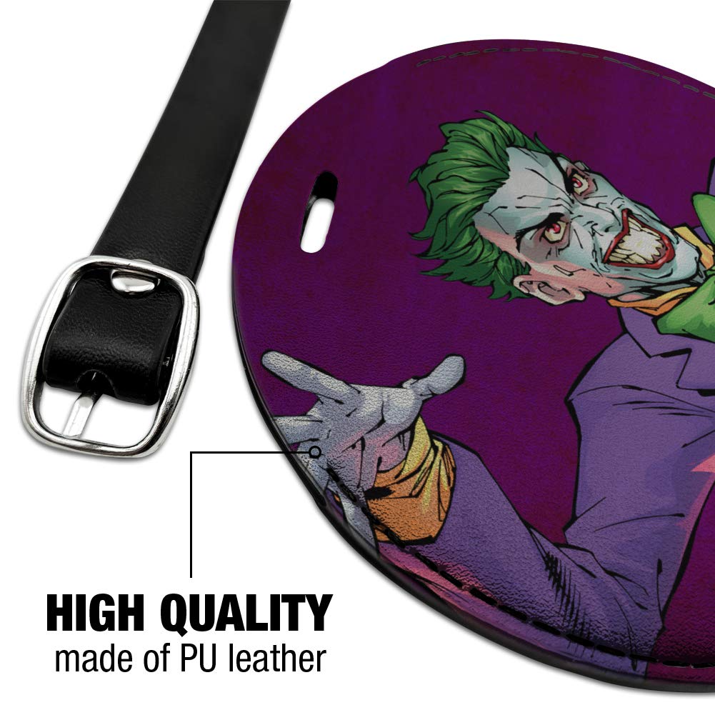 Batman Joker Character Leather Luggage Tag - Round Suitcase ID Tag for Carry-On Bags - Perfect for Travel, Cosplay, and Superhero Fans