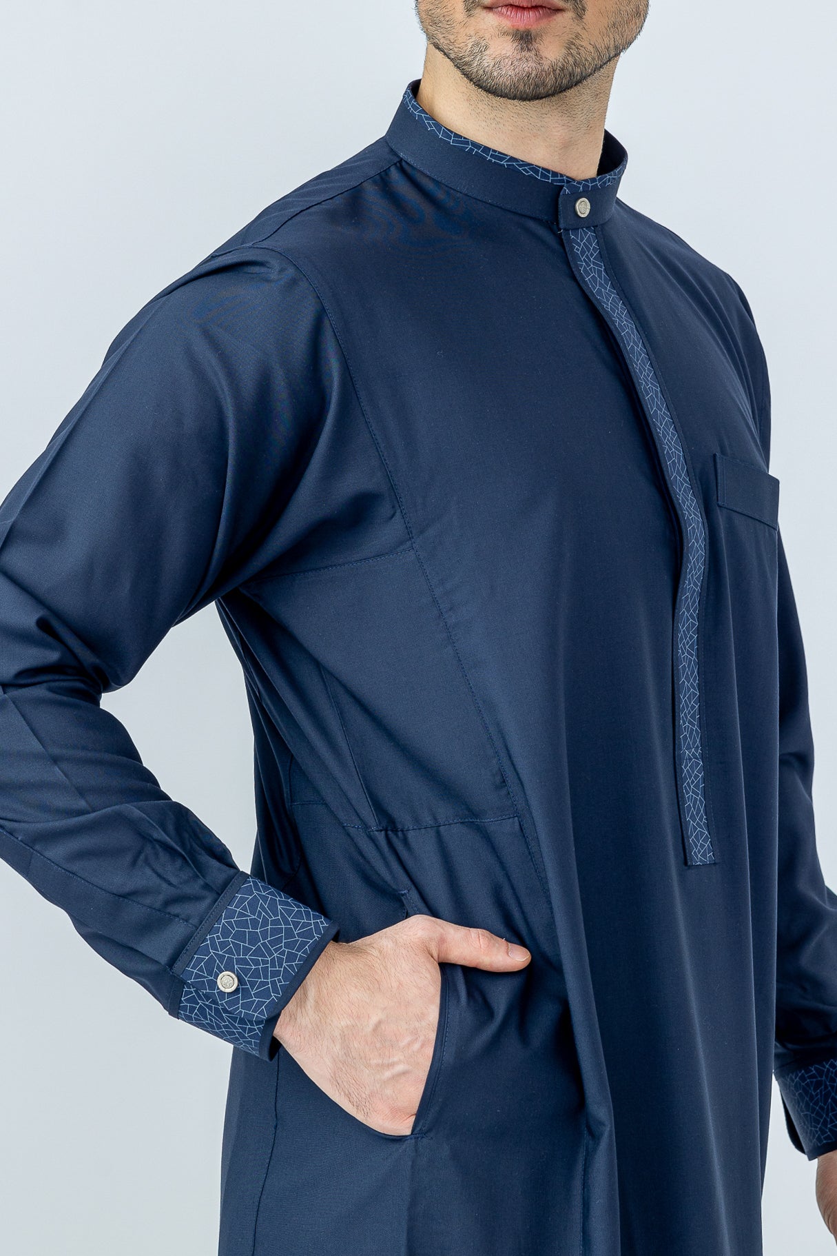 Aztec Denim Blue Thobe Robe for Men - Traditional Middle Eastern Islamic Clothing for Prayer, Eid & Special Occasions