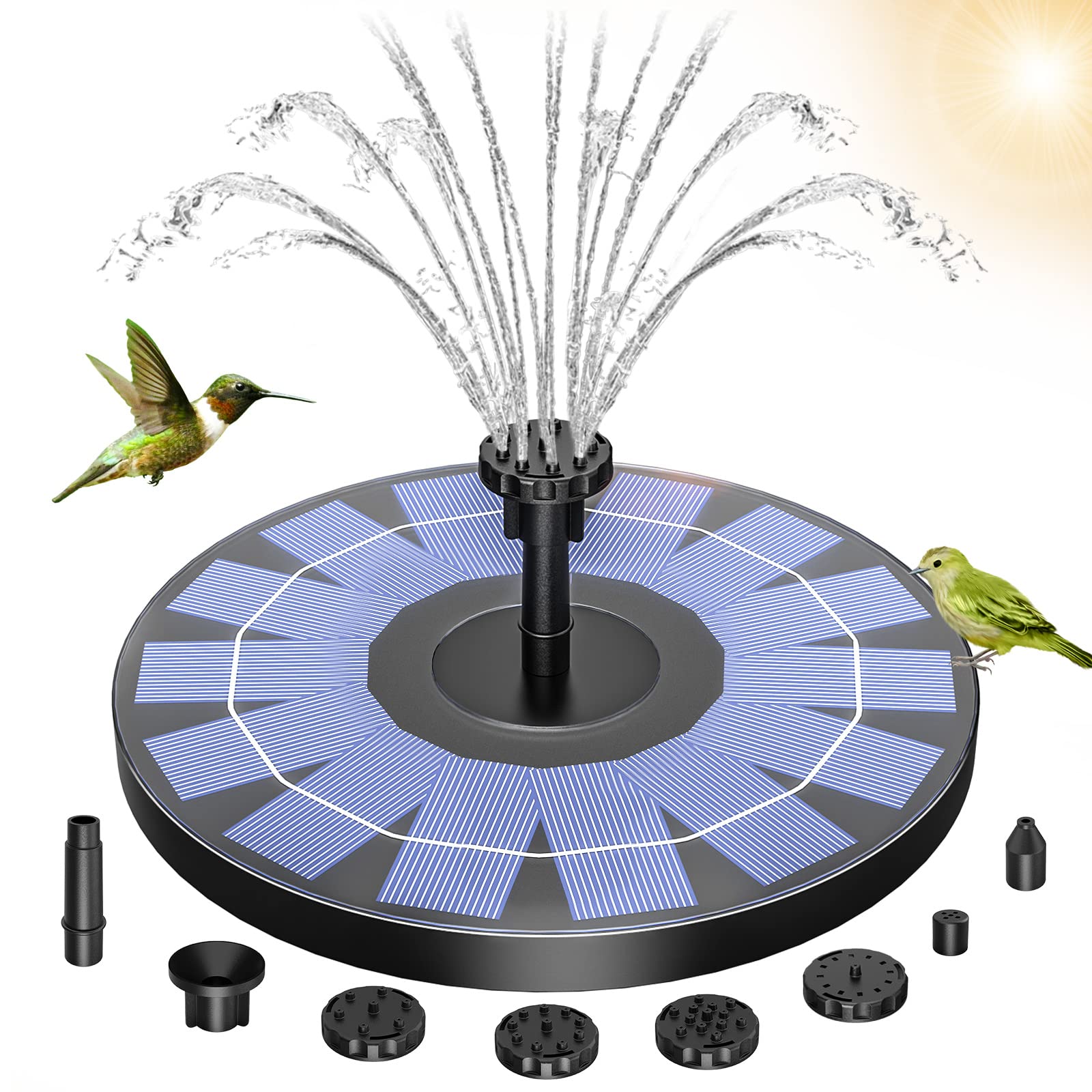 Upgraded 2.5W Solar Fountain Pump with 6 Nozzles - Solar Powered Water Pump Kit for Bird Bath, Garden, Pond, Pool & Aquarium | Outdoor Decoration & Water Feature for Patio, Yard & Backyard