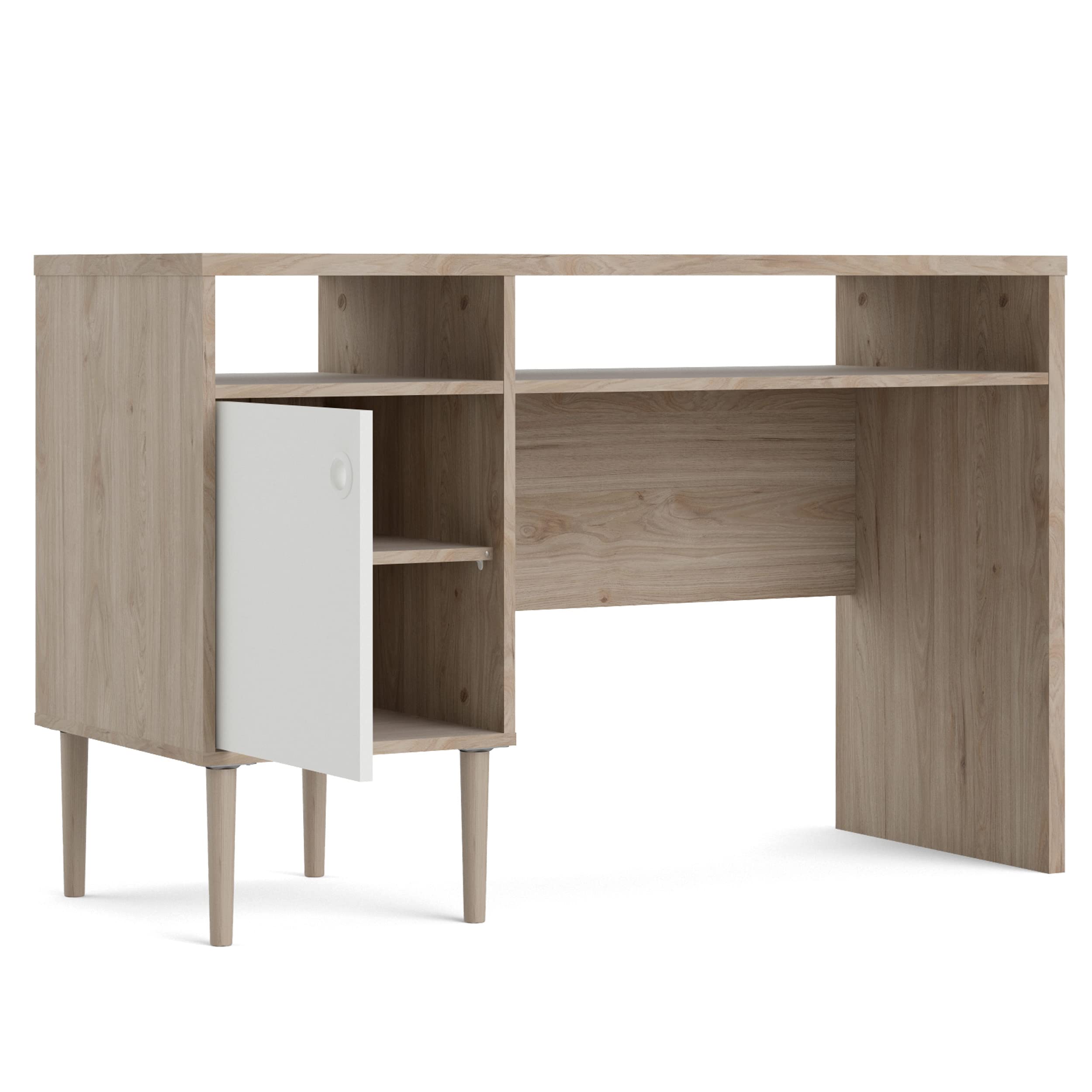 Tvilum Jackson 1-Door 2-Shelf Writing Desk in Hickory/White Matte Finish - Perfect for Home Office, Study Room, or Dormitory Workspace