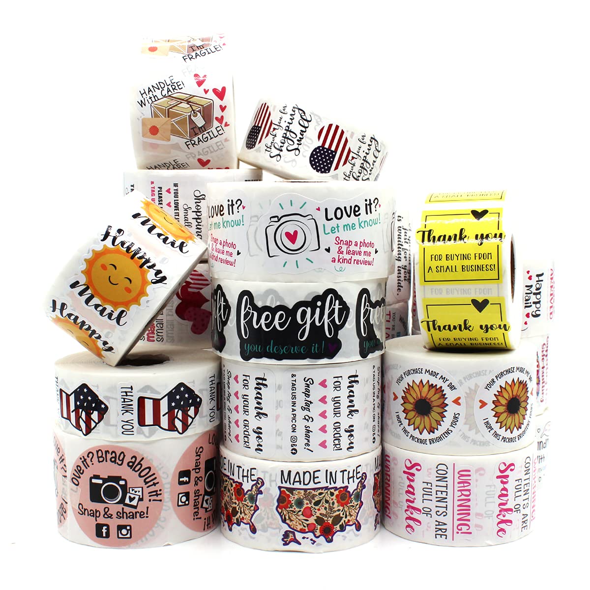 Littlefa Cute Love-Themed Stickers - 500 PCS Happy Mail & Envelope Seal Stickers for Small Business, DIY Scrapbooking, Gift Wrapping & Planner Decoration