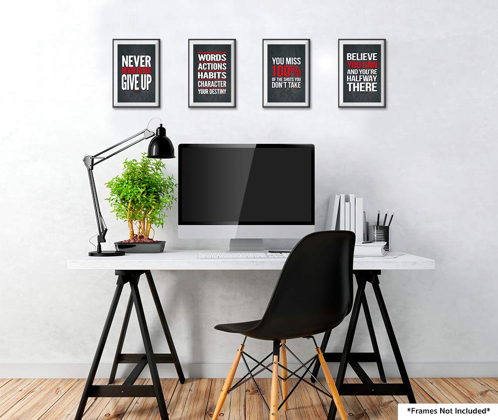 Lushleaf Designs - Motivational Quote Workout Gym Posters (11x17 Inches) - Inspirational Wall Art for Office, Classroom & Home Decor - Set of 4 Black Matte Finish Paper Posters - Perfect for Fitness Motivation & Workspace Inspiration