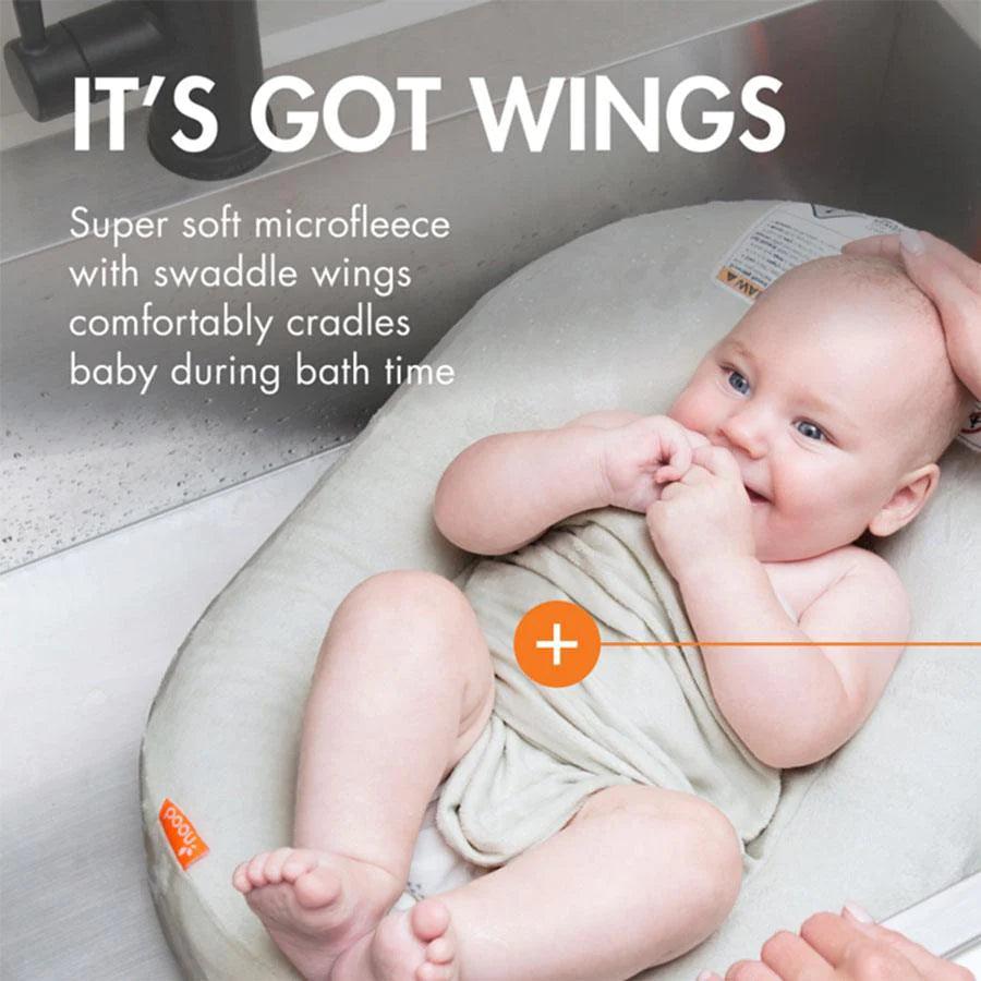 Boon Puff+ Inflatable Baby Bathtub with Wings - Soft Grey for Newborns & Toddlers | Safe Bath Time Fun for Home or Travel