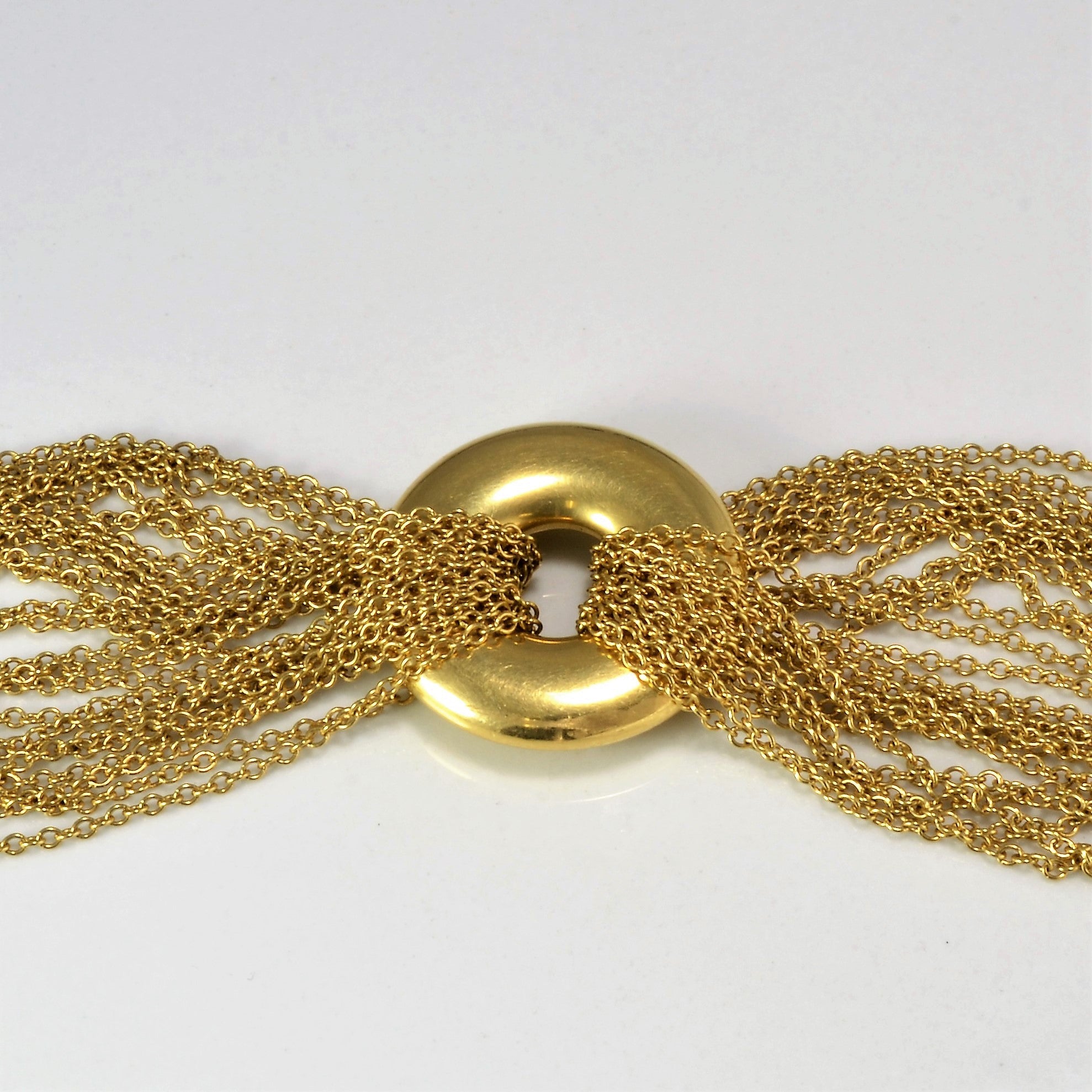Tiffany & Co. 18k Yellow Gold Multi-Strand Mesh Circle Toggle Bracelet - 7.5 Inches - Elegant Jewelry for Women, Perfect for Weddings, Parties & Special Occasions