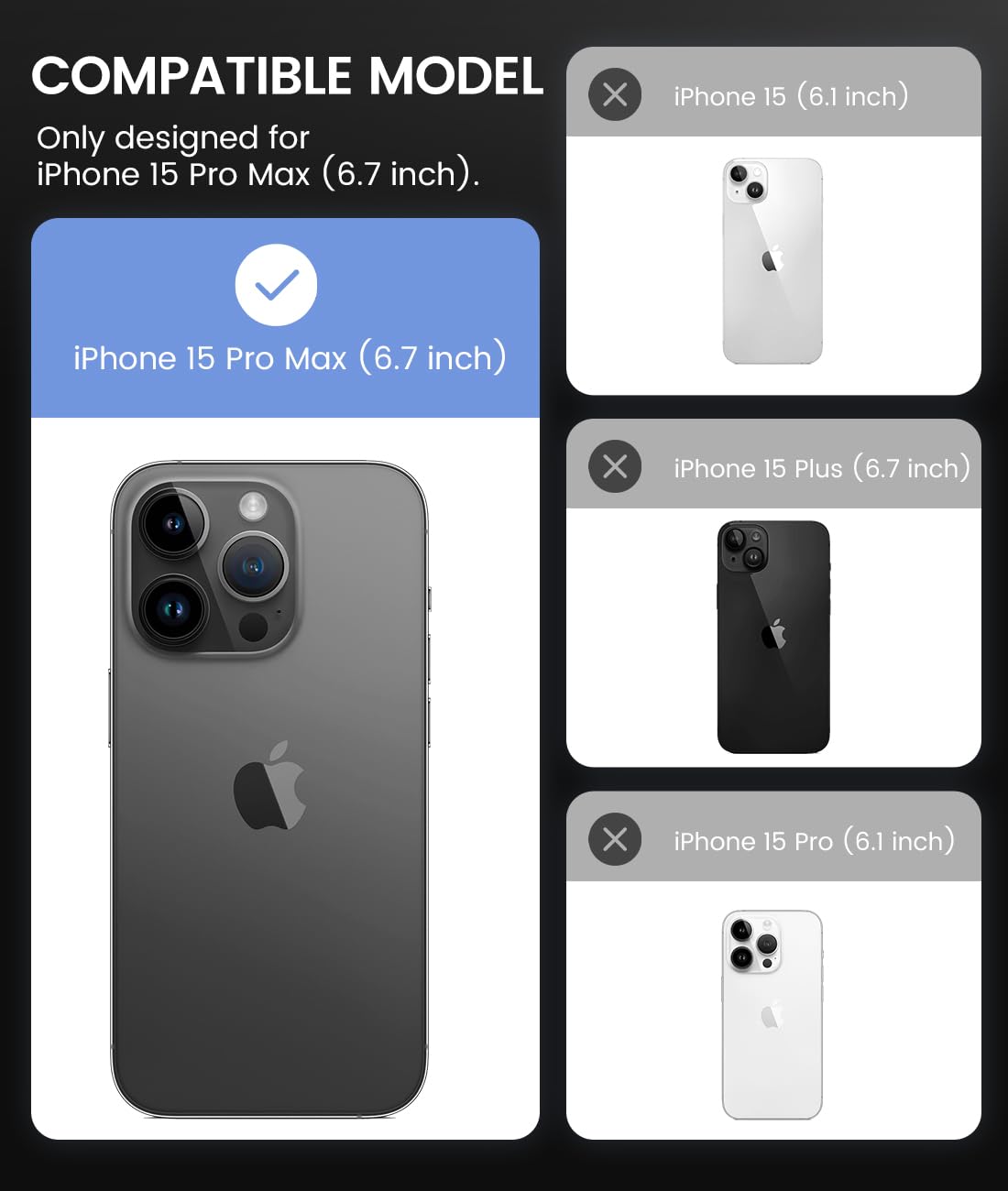 Premium Magnetic iPhone 15 Pro Max Case with Tempered Glass Screen Protector & Camera Cover - Heavy Duty Rugged Protective Case with Wireless Charging Support (Black) - Perfect for Outdoor Adventures, Work & Daily Use