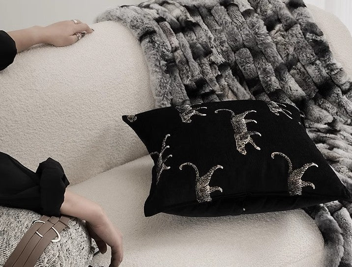 Black Cheetah Print Decorative Pillow Covers - Large Modern Abstract Throw Pillow Cases for Sofa & Couch - Perfect for Living Room Decor, Home Styling & Cozy Interior Design