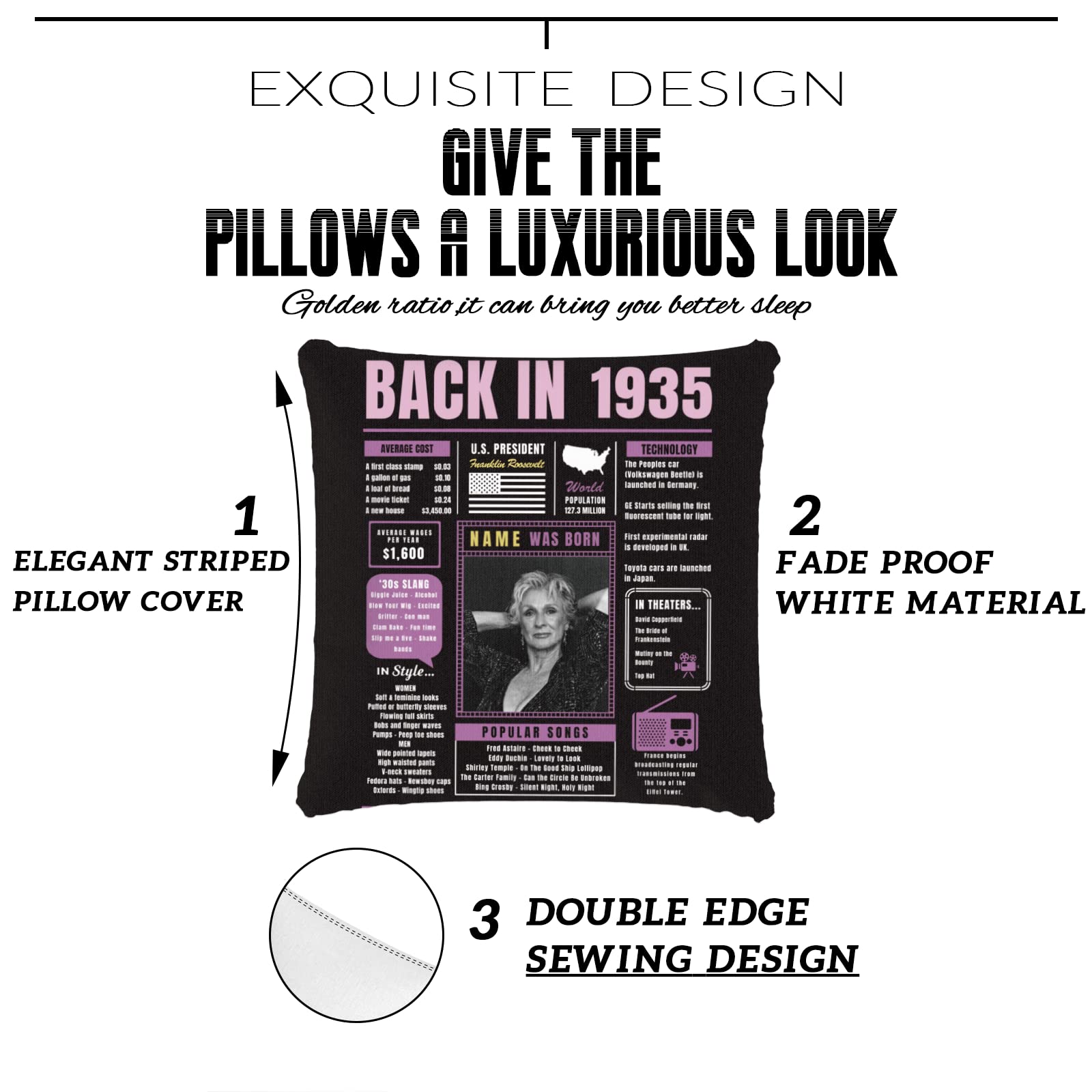 89th Birthday Gifts for Women & Men - Purple Custom Throw Pillow with 1935 Year Design, Super Soft Decorative Pillowcase for 89 Year Old Birthday Party Decor - Perfect for Sofa, Bed & Home Decor