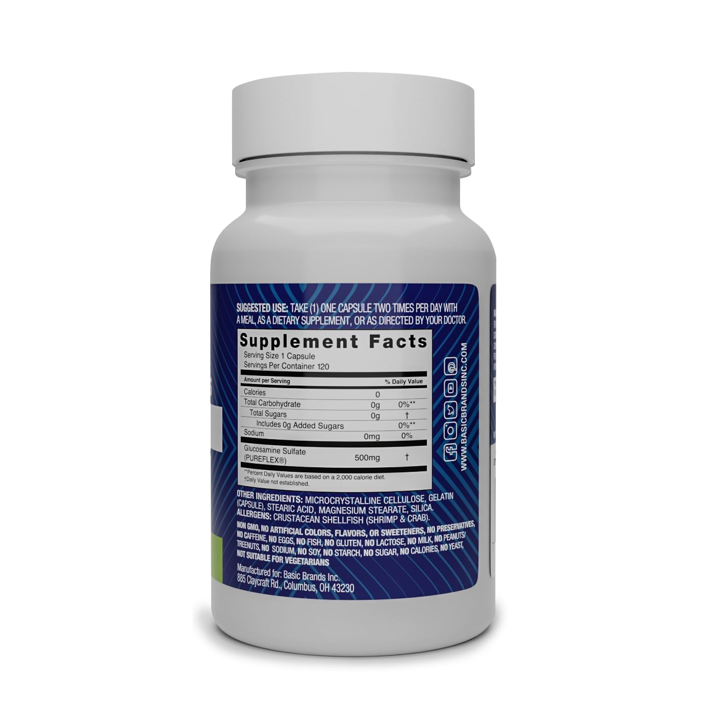 Pura Salud Pureflex Glucosamine Sulfate 500mg Supplement - 120 Tablets for Joint Support & Mobility - Ideal for Active Adults & Seniors with Joint Discomfort