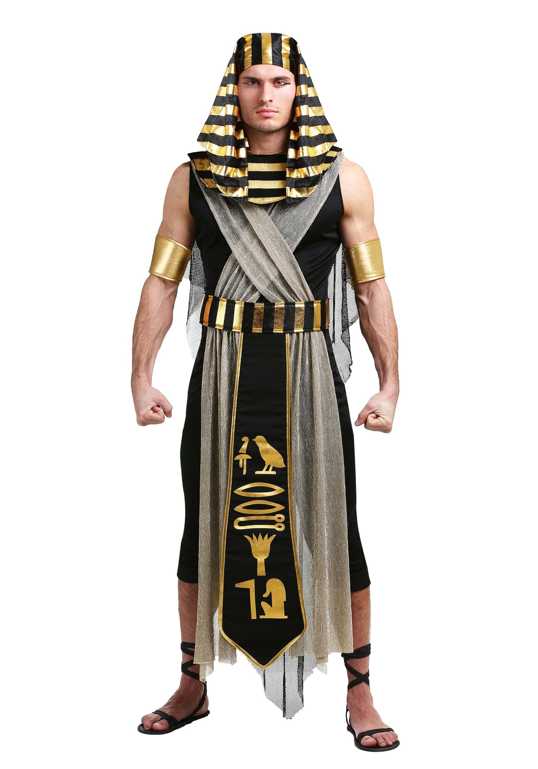 Premium Black & Gold Egyptian Pharaoh Costume for Men - Authentic Halloween Outfit for Cosplay, Themed Parties & Historical Reenactments