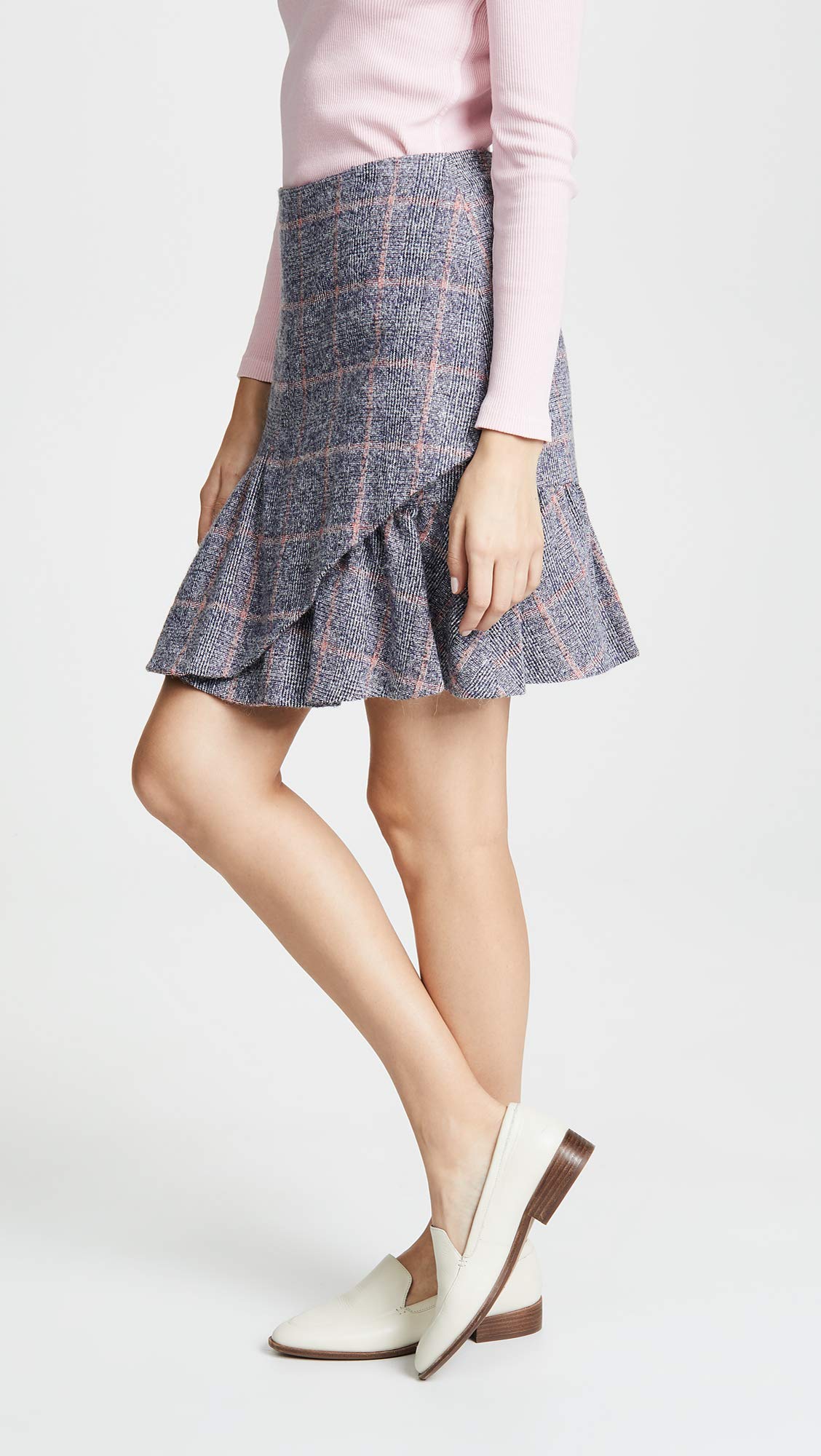 Rebecca Taylor Women's Blue Plaid Ruffle Mini Skirt Size 10 | Trendy A-Line Skirt for Casual Outfits, Date Nights & Office Wear