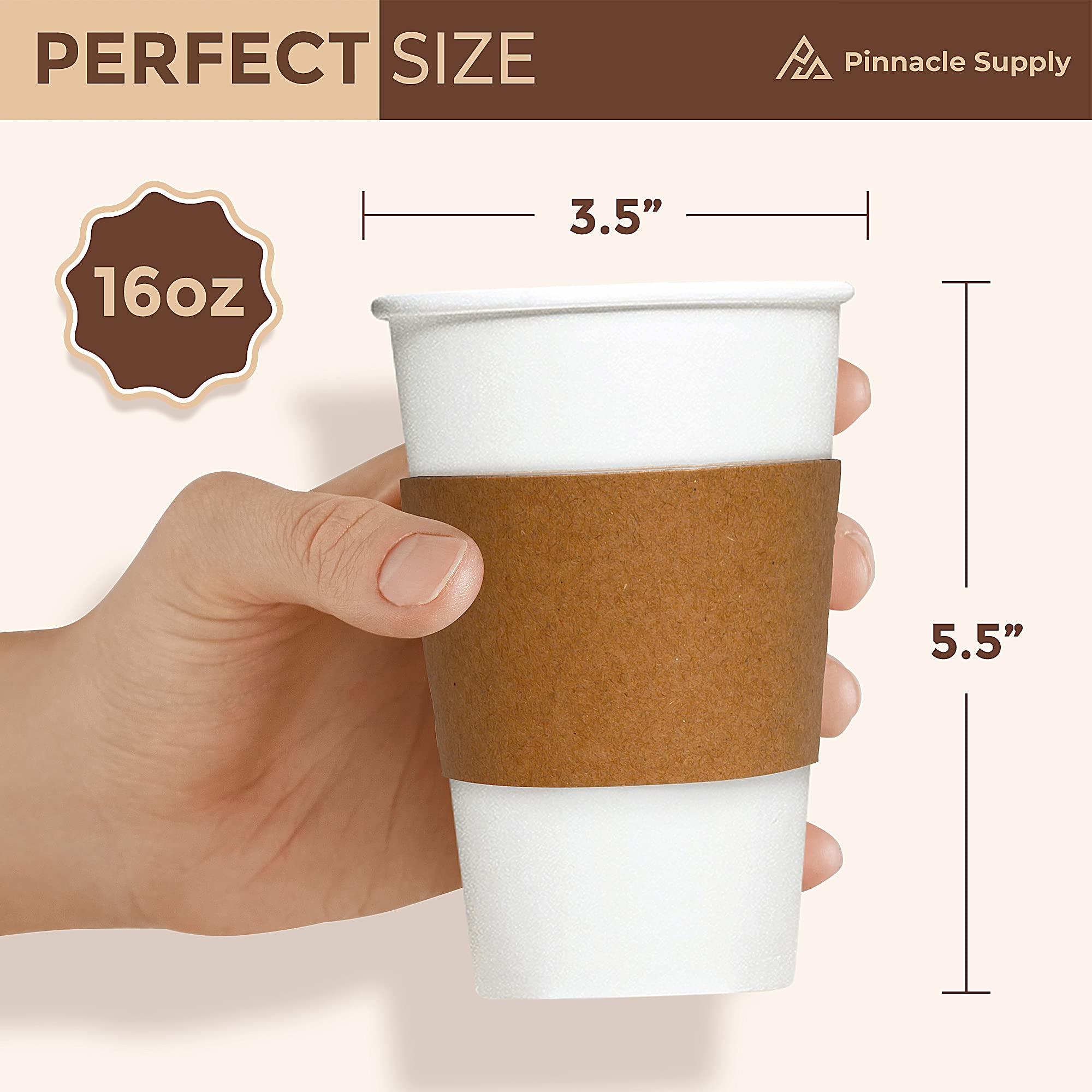 150 Pack 16oz Disposable Coffee Cups with Lids & Sleeves - Bulk Insulated Hot Paper Cups for Coffee, Tea, Hot Chocolate - Perfect for Small Businesses, Cafes, and Takeout Services - Ideal for Office Meetings, Coffee Shops, and Catering Events