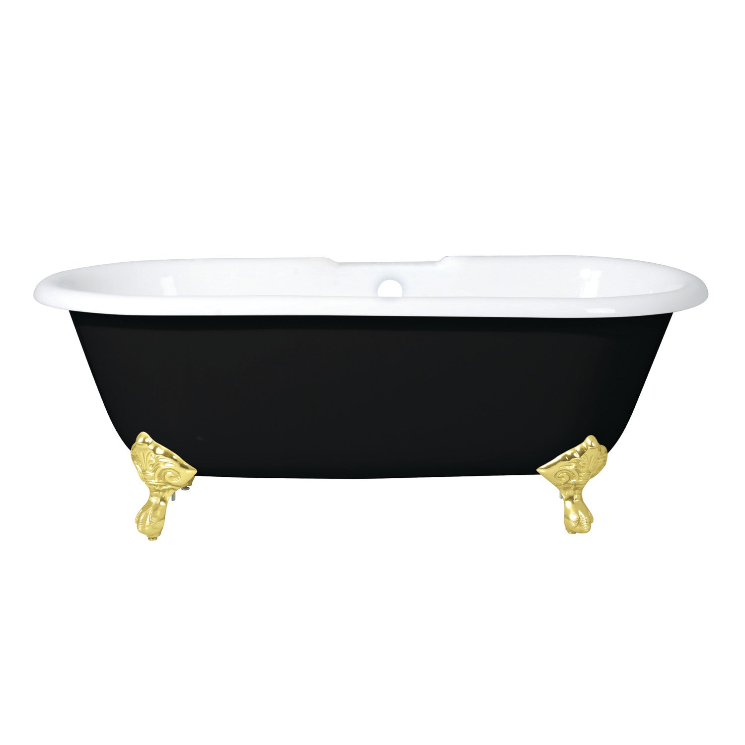 Aqua Eden 66 Inch Cast Iron Clawfoot Bathtub - Double Ended Oval Freestanding Tub with 7 Inch Faucet Holes (Black/White/Polished Brass) | Vintage Bathroom Centerpiece for Luxury Home & Spa Retreat