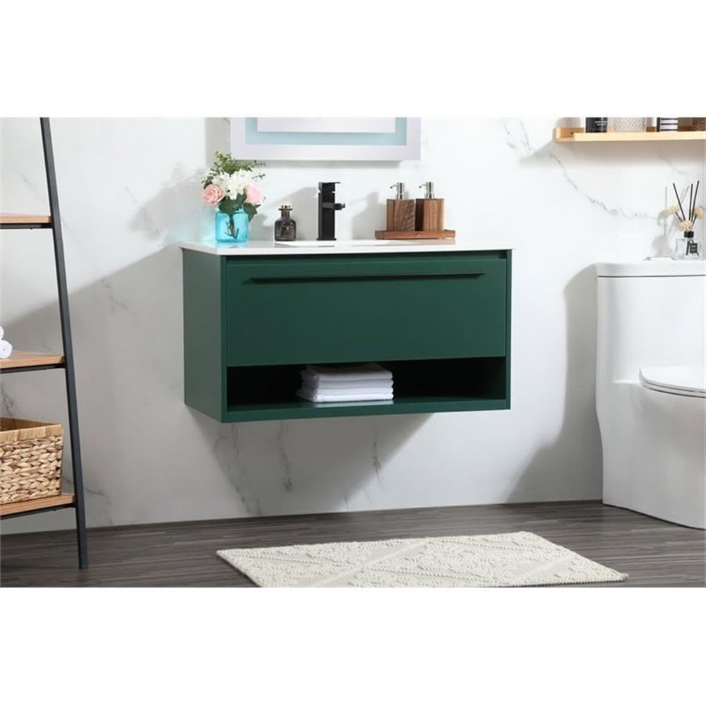 36 Inch Green Aluminum Alloy MDF Single Bathroom Vanity with Roman Elegant Decor - Perfect for Modern Bathroom Renovation & Small Space Design