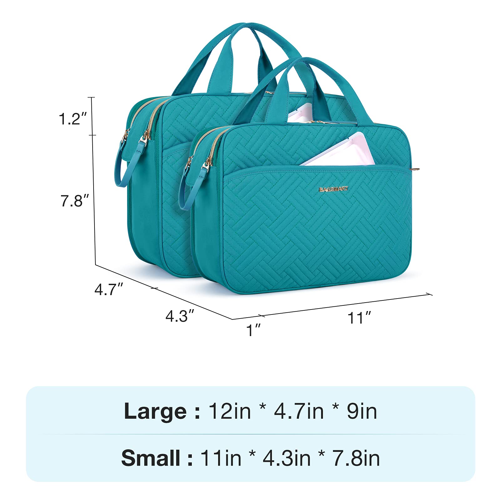 BAGSMART Large Water-resistant Toiletry Bag for Travel & Makeup (Teal) - Perfect for Accessories & Shampoo