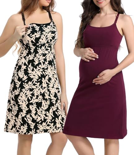 A2-leaf Print+burgundy (Tank Dress 2-pack)