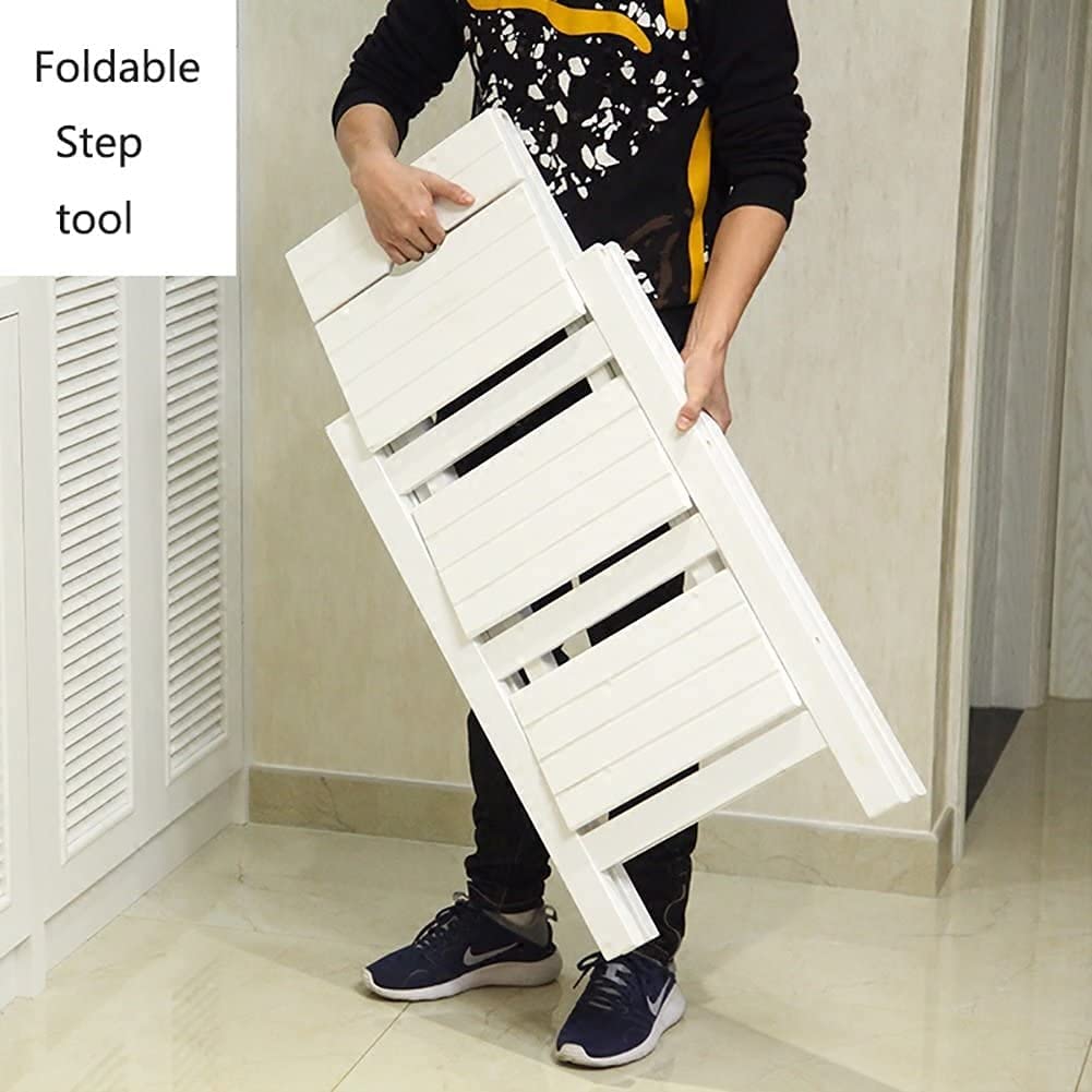 **Adjustable Wooden Folding Step Stool - 3 Height Levels for Kitchen, Bathroom & Home Use - Solid Wood Construction - Safe & Sturdy Step Ladder for Adults & Kids**