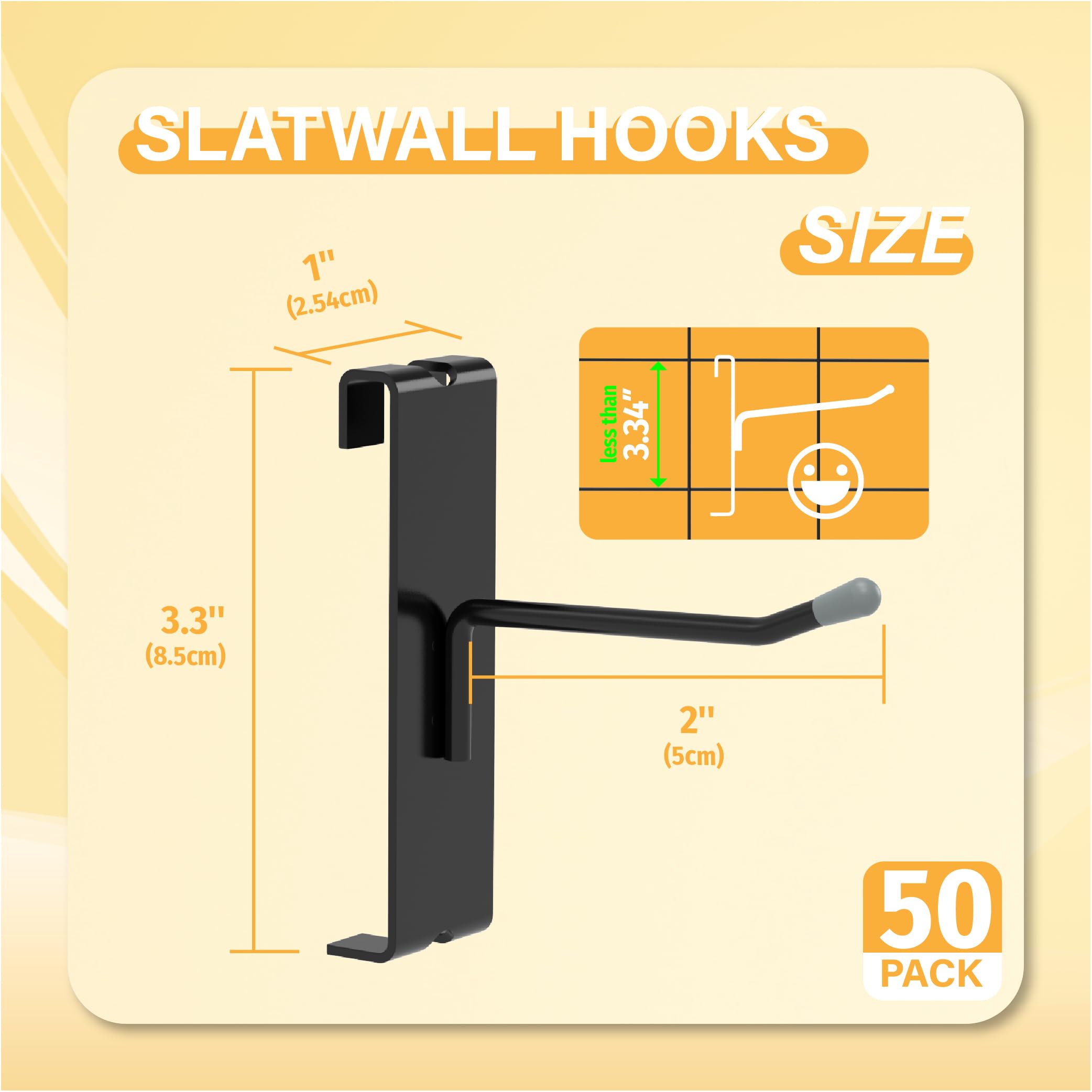 2 Inch Black Gridwall Hooks - 50PC Heavy Duty Grid Wall Hooks for Retail Store Displays, Trade Show Booths & Clothing Boutique Organization